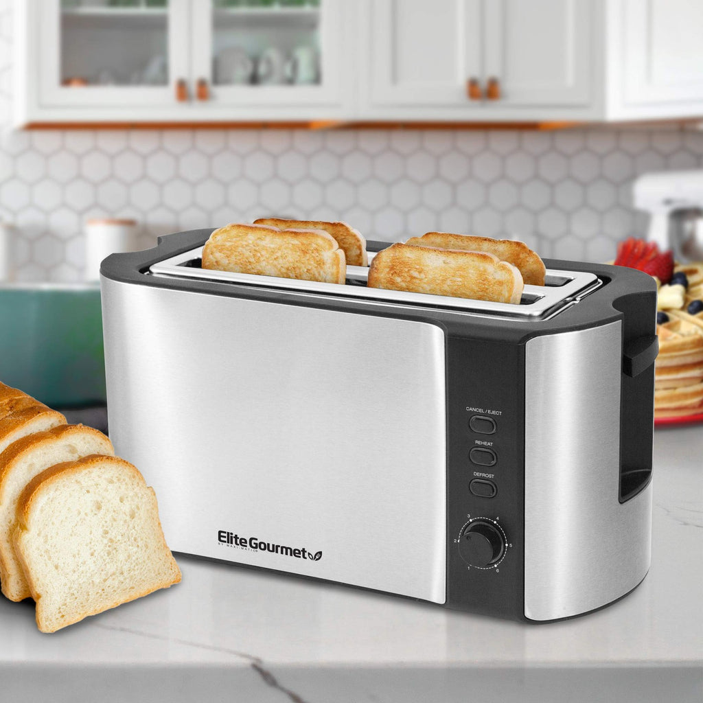 Elite Gourmet 4 Slice Long Slot Toaster Wide Slots Warming Rack Extra wide