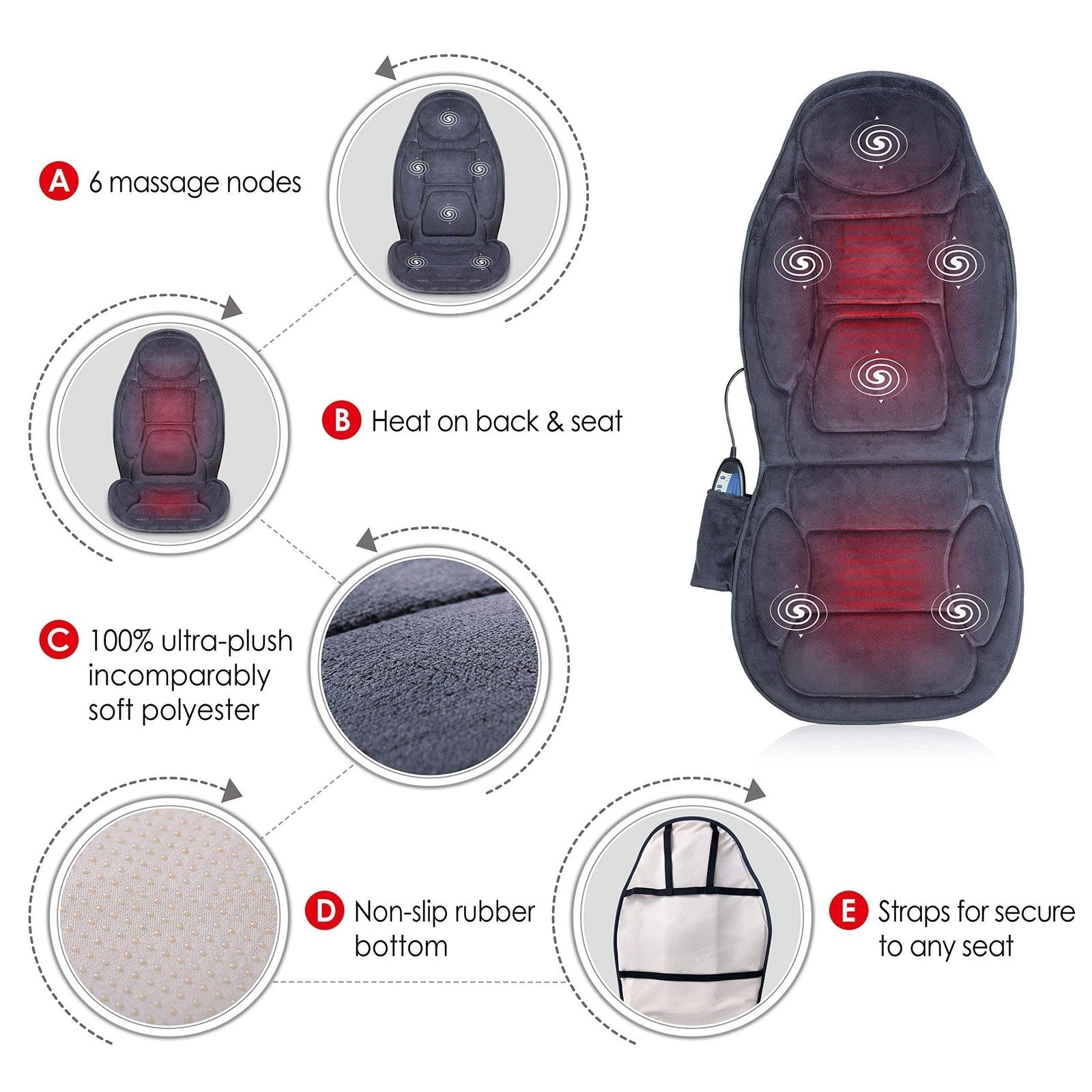 Snailax Vibration Back Massager Heat Seat Cushion Home Office Chair Pad