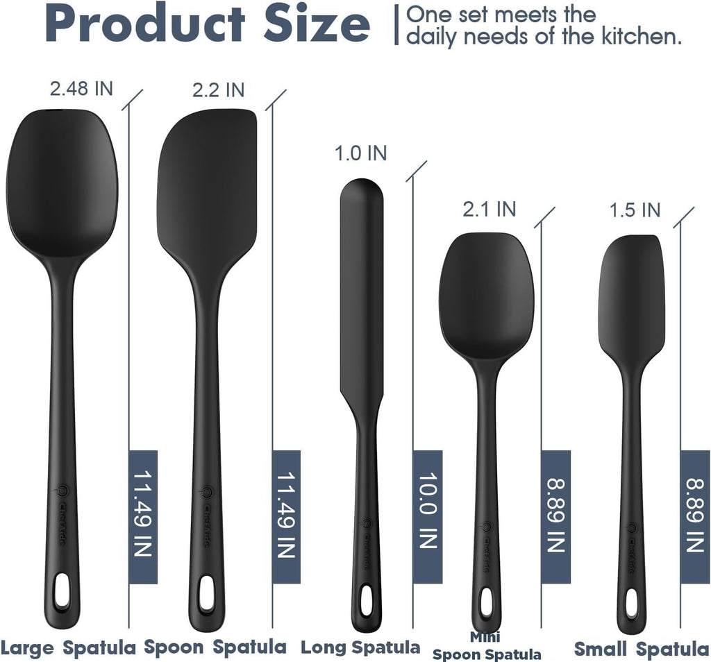 ChefAide 5PC Silicone Spatula Set Heat Resistant 600°F Nonstick Safe