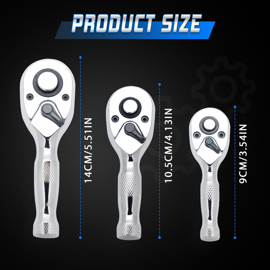 Ryrura 1/4" 3/8" 1/2" Stubby Drive Ratchet Set, Mini Ratchet Wrench Set.
