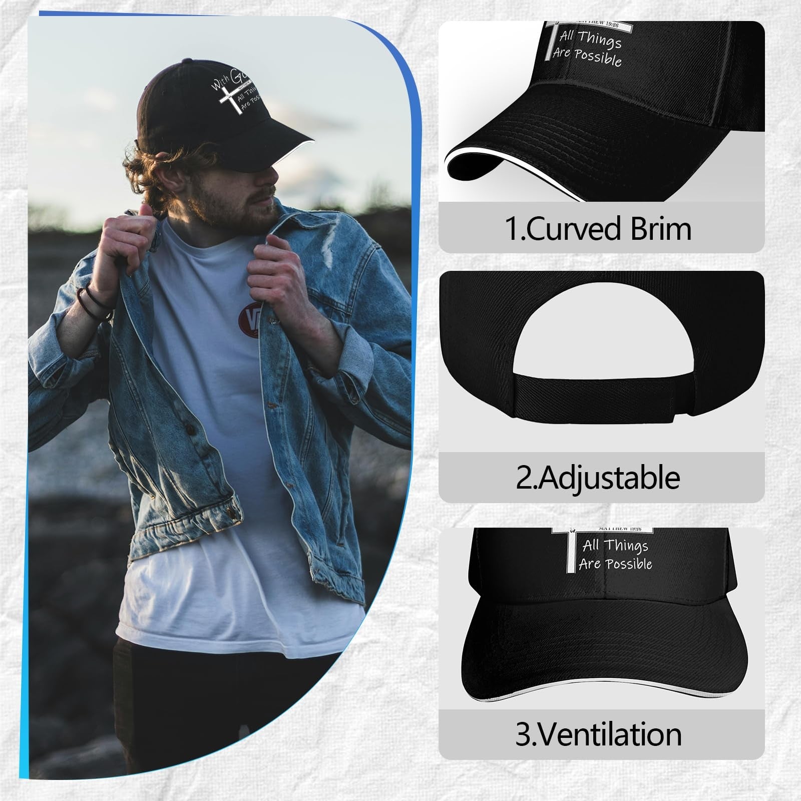 Jesus Hat for Men, Snapback Christian Hats for Women, Outdoor Religious Caps