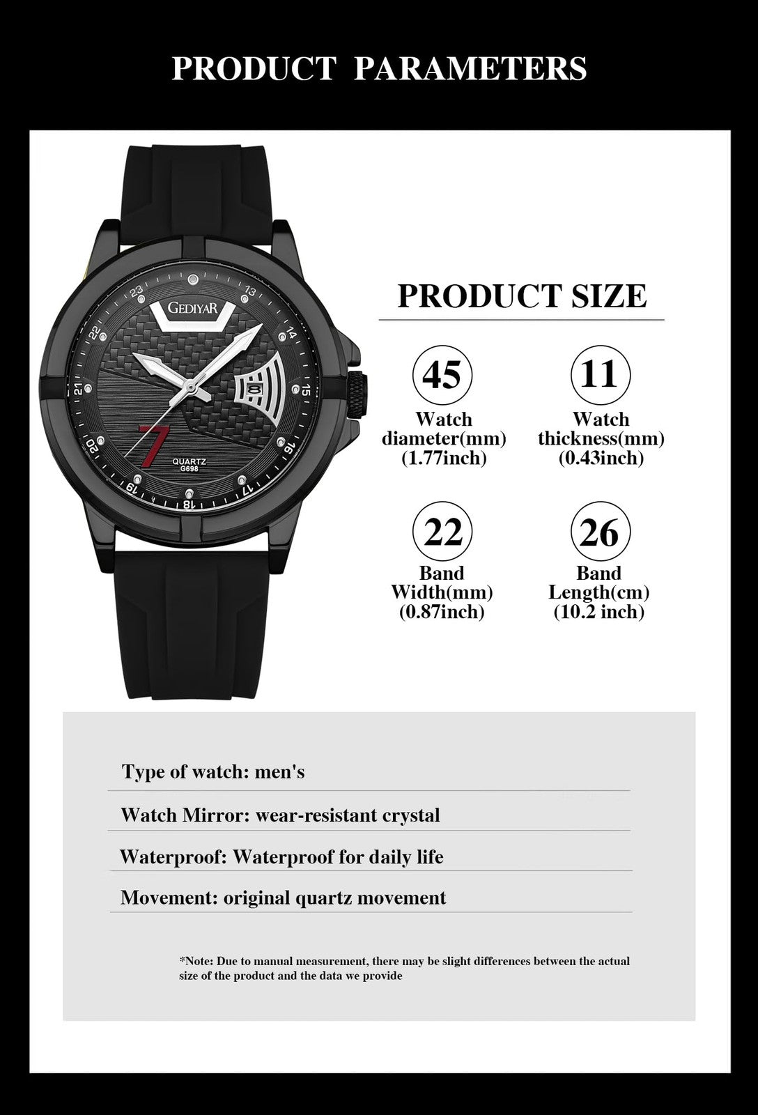 EAJOMIN Fashion Analog Watch for Men Waterproof Quartz Watch with Silicone Band.