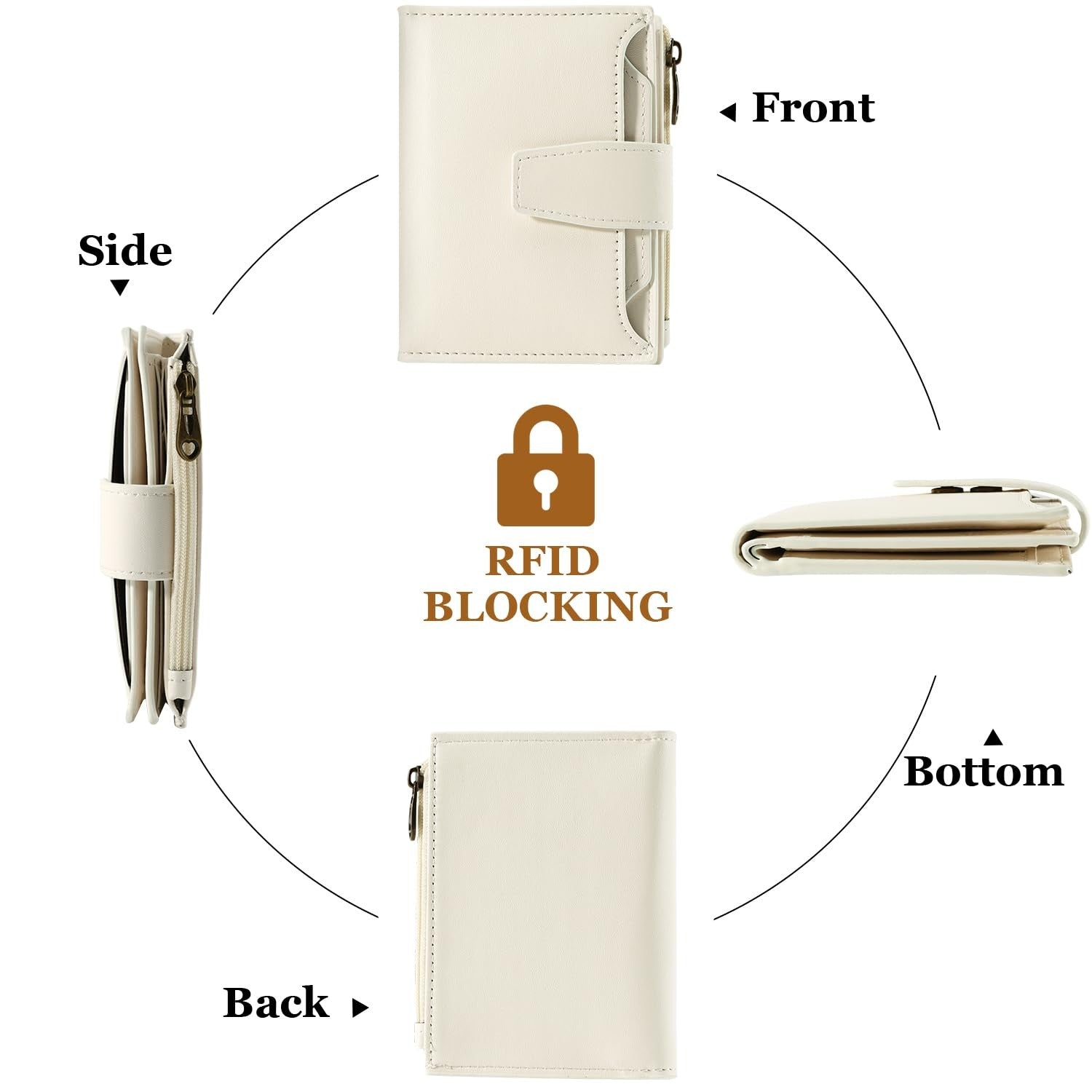 Airkit RFID Blocking Small Leather Wallet Women Compact Card Holder off white