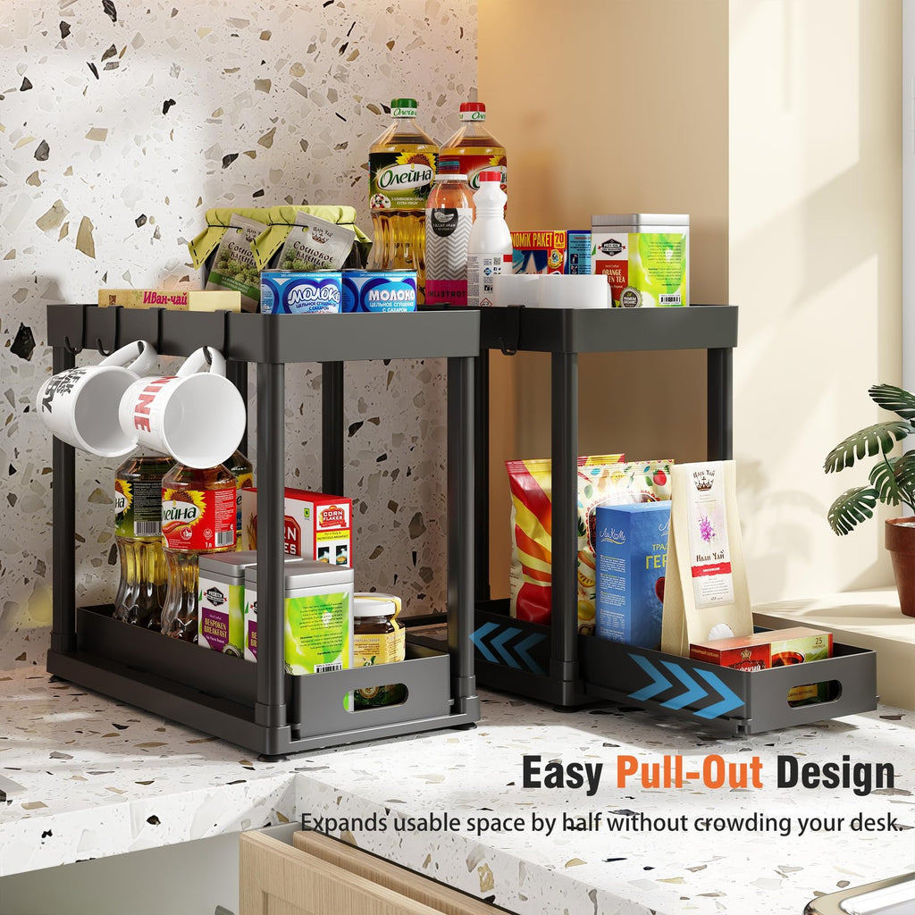 2 Pack Pull-Out Storage Organizers Under Sink Organizer and Storage for Bathroom