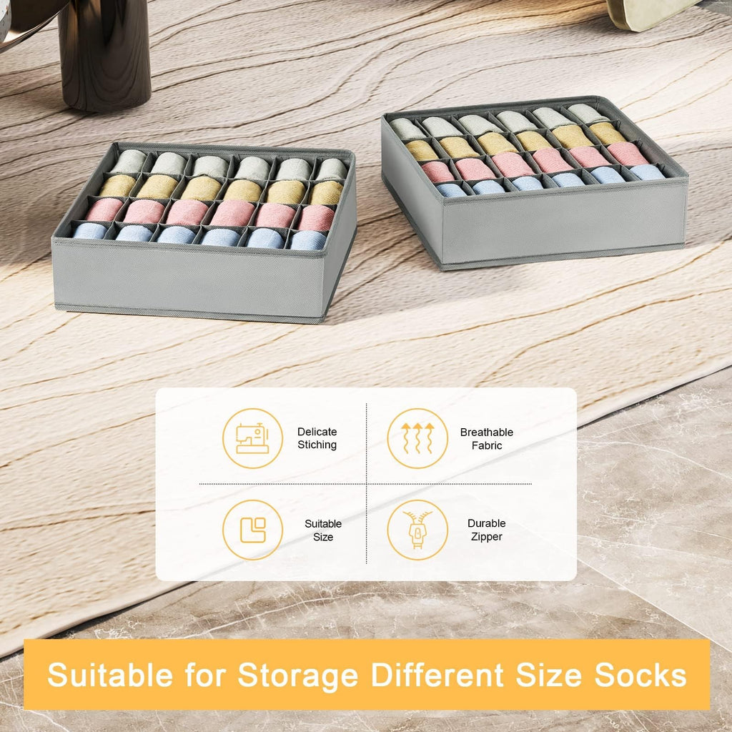 2 Pack Sock Drawer Organizer 24 Cells Each Underwear Closet Divider Gray