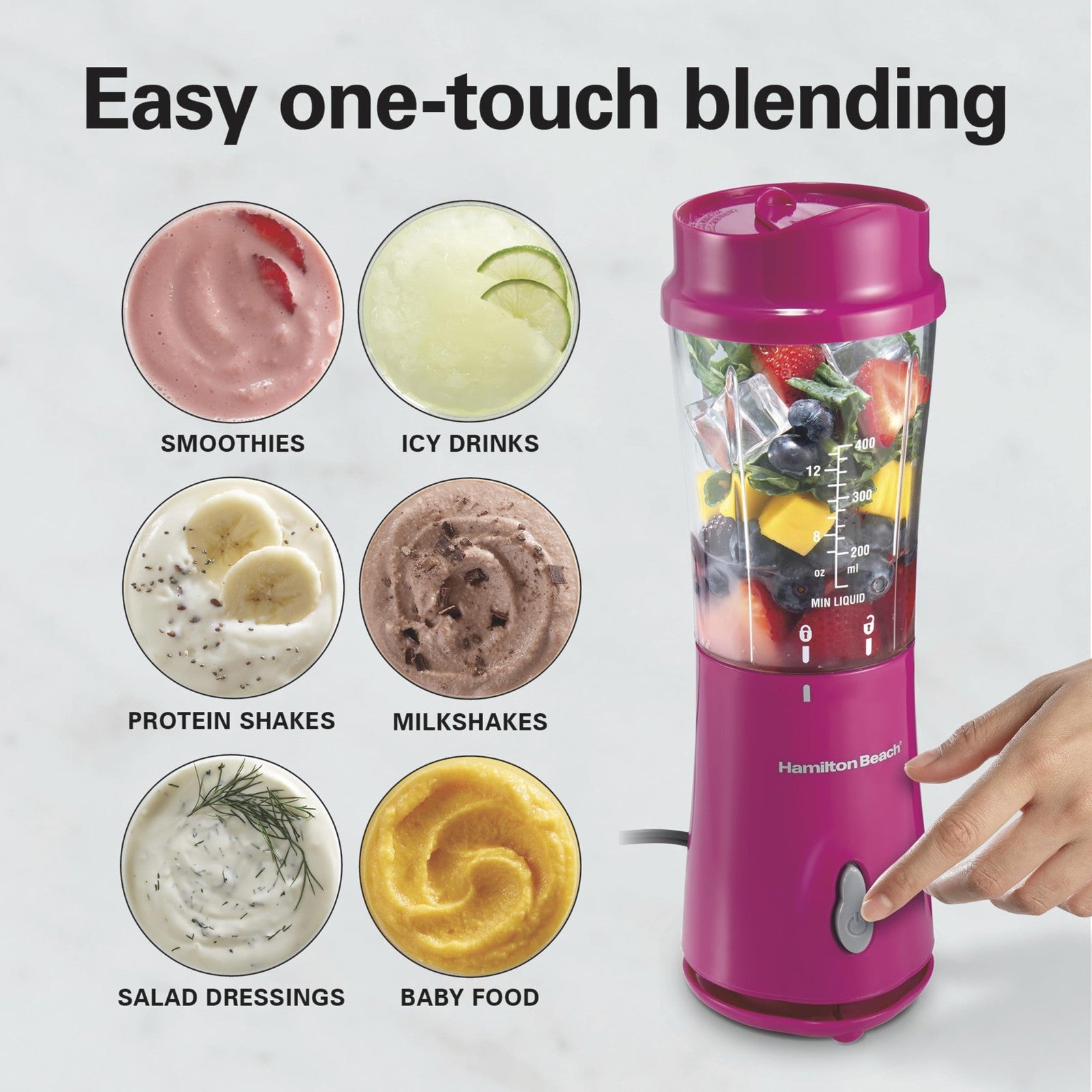 Portable Smoothie Blender 14oz Travel Cup Easy One-Touch Shakes Home Gym Office