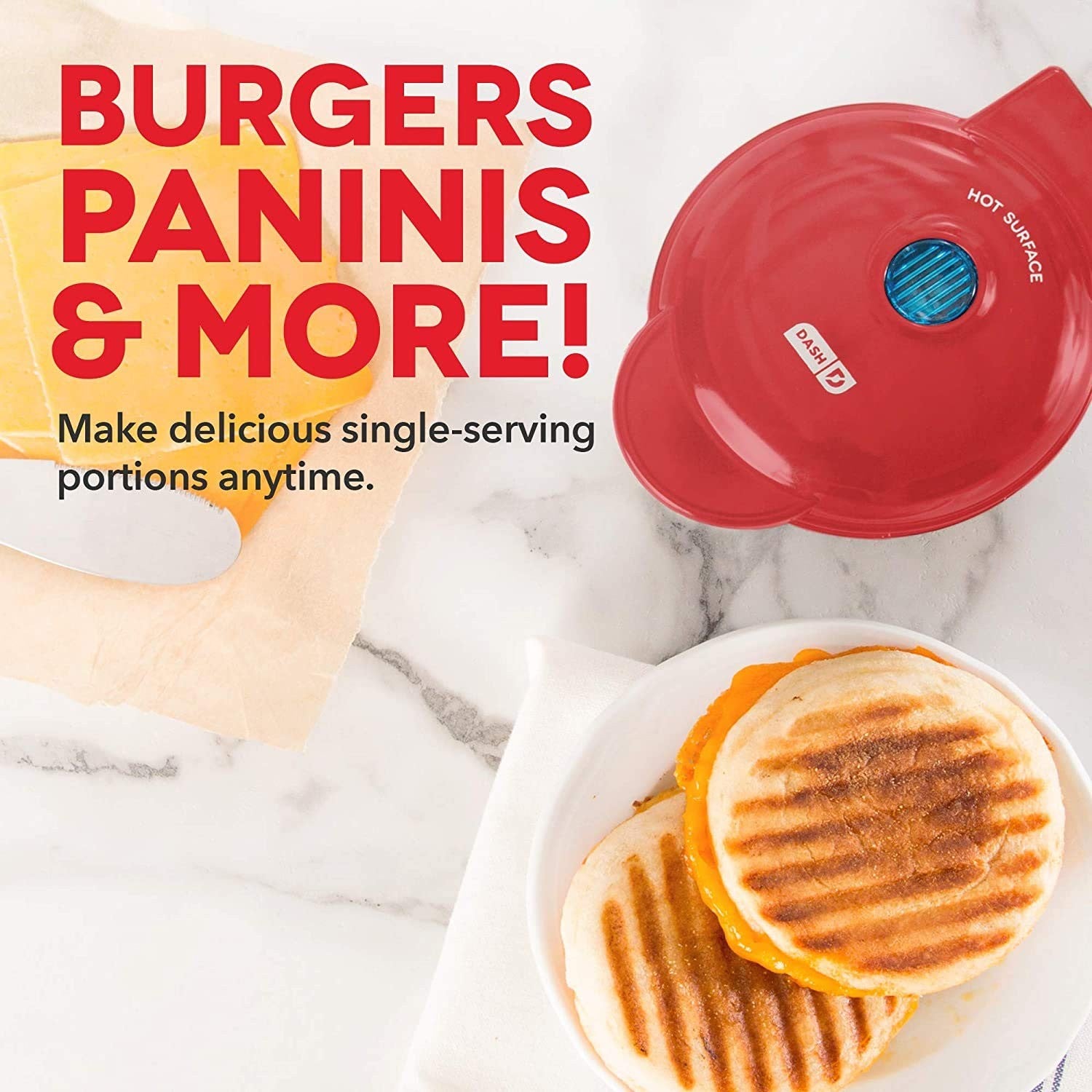 DASH Mini Maker Grill 4in Nonstick Panini Press Burger Sandwich Maker Red