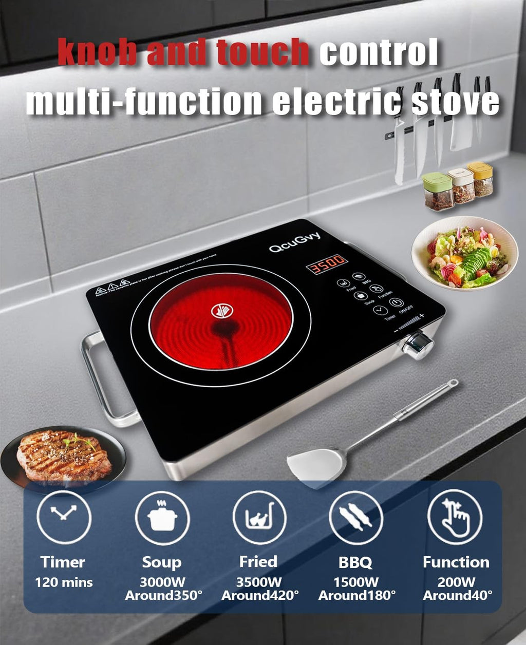 Portable Infrared Burner 3500 Electric Burner with 3 Hour Timer-Electric Hot Pit