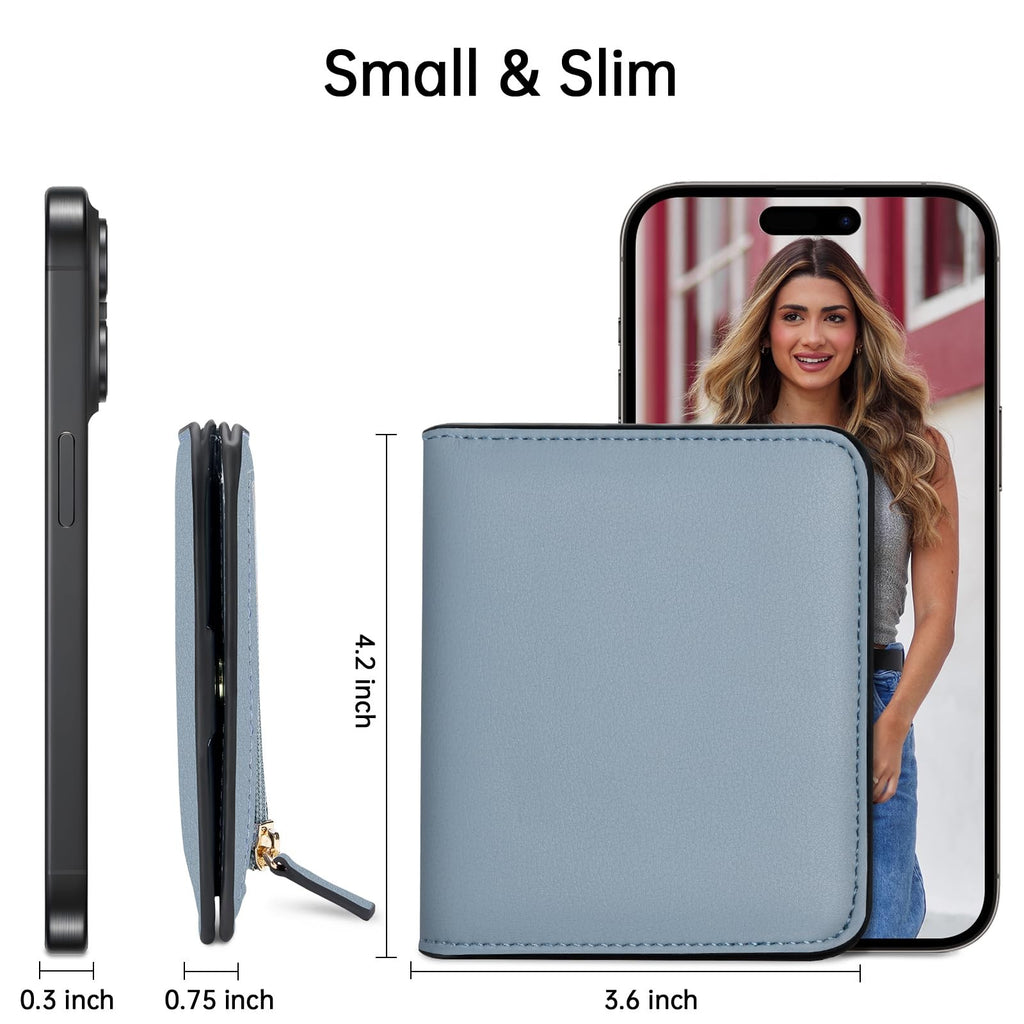 Toughergun Slim RFID Leather Wallet for Women Compact Bifold ID Coin Zip