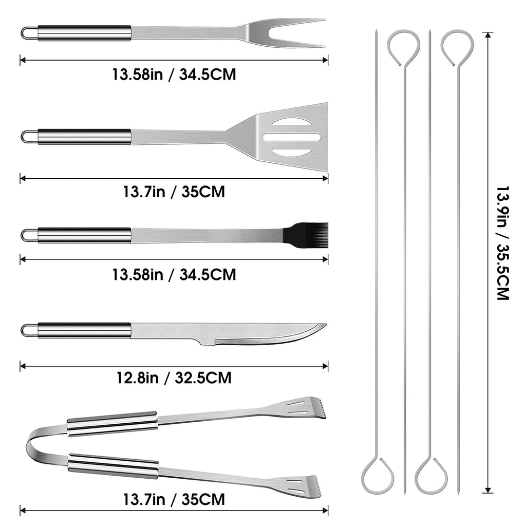 10PC BBQ Grill Tool Set Stainless Steel w/ Case 13.7" Barbecue Accessories
