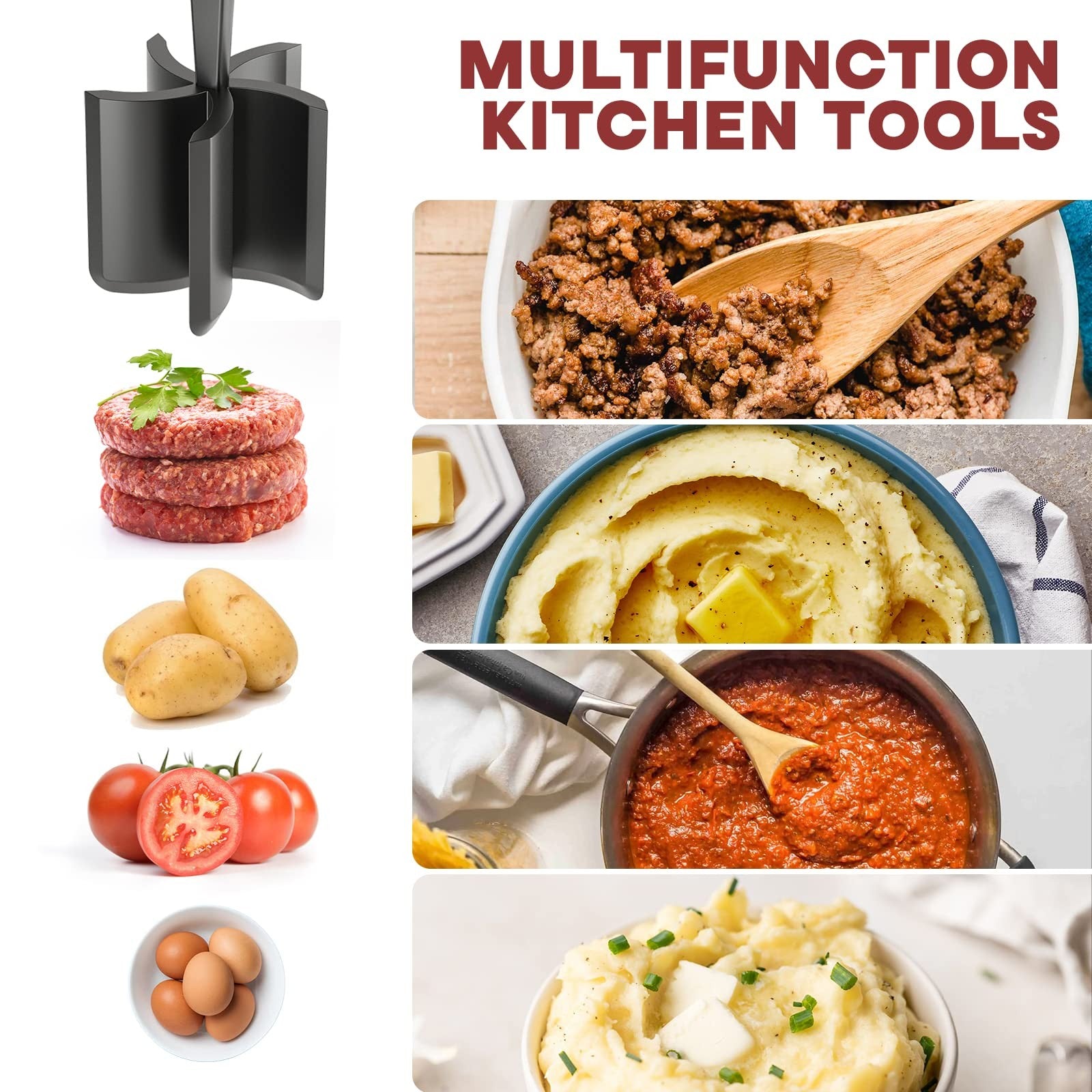Heat Resistant Meat Chopper for Ground Beef Burger Mixing & Mashing Tool