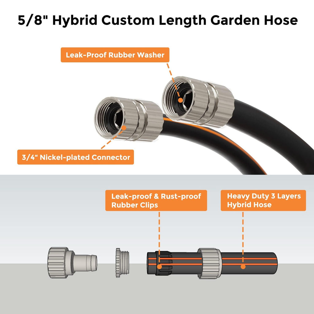 Giraffe Tools 5/8" x 8 ft Garden Hose F/F 600 PSI No Kink Heavy Duty Rubber