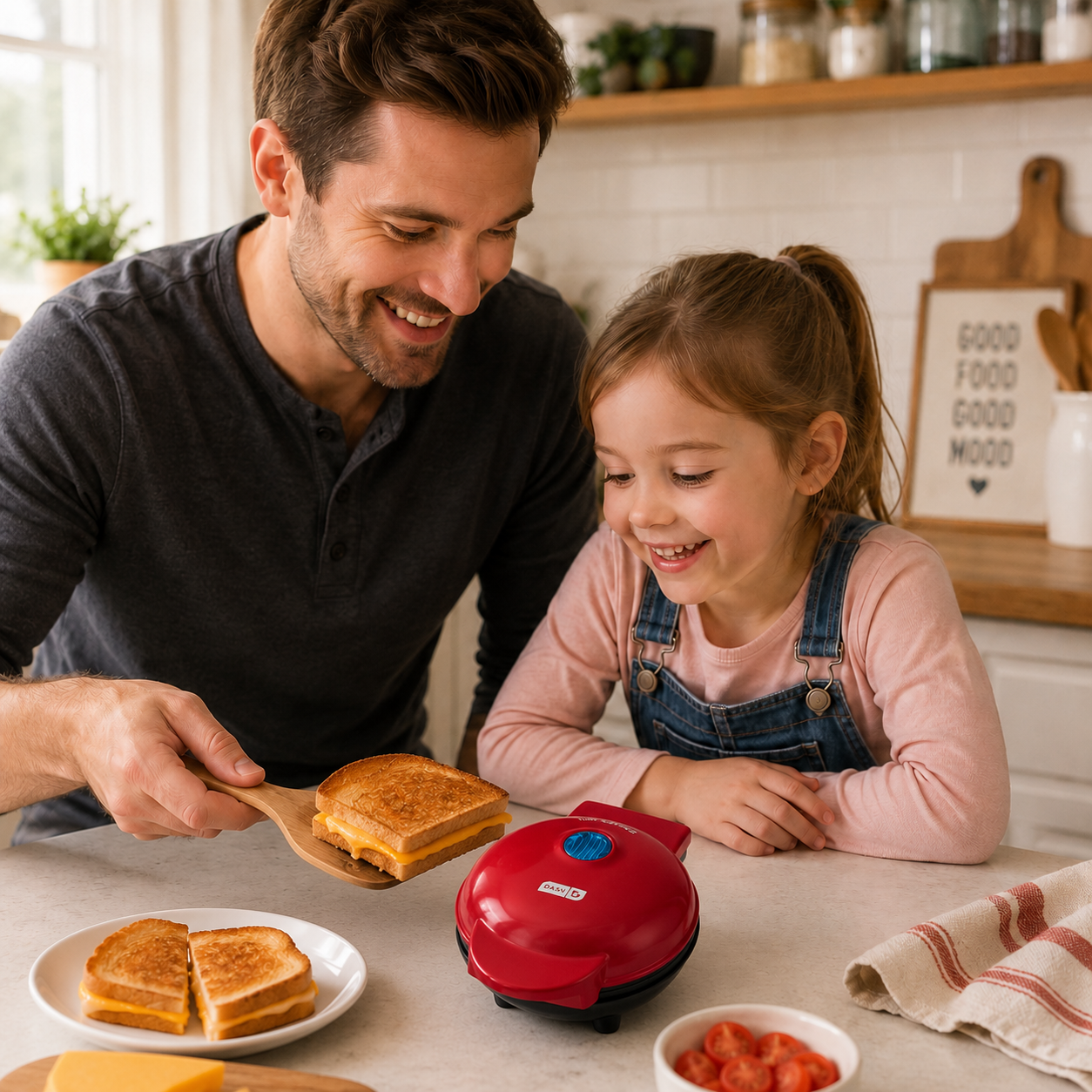 DASH Mini Maker Grill 4in Nonstick Panini Press Burger Sandwich Maker Red