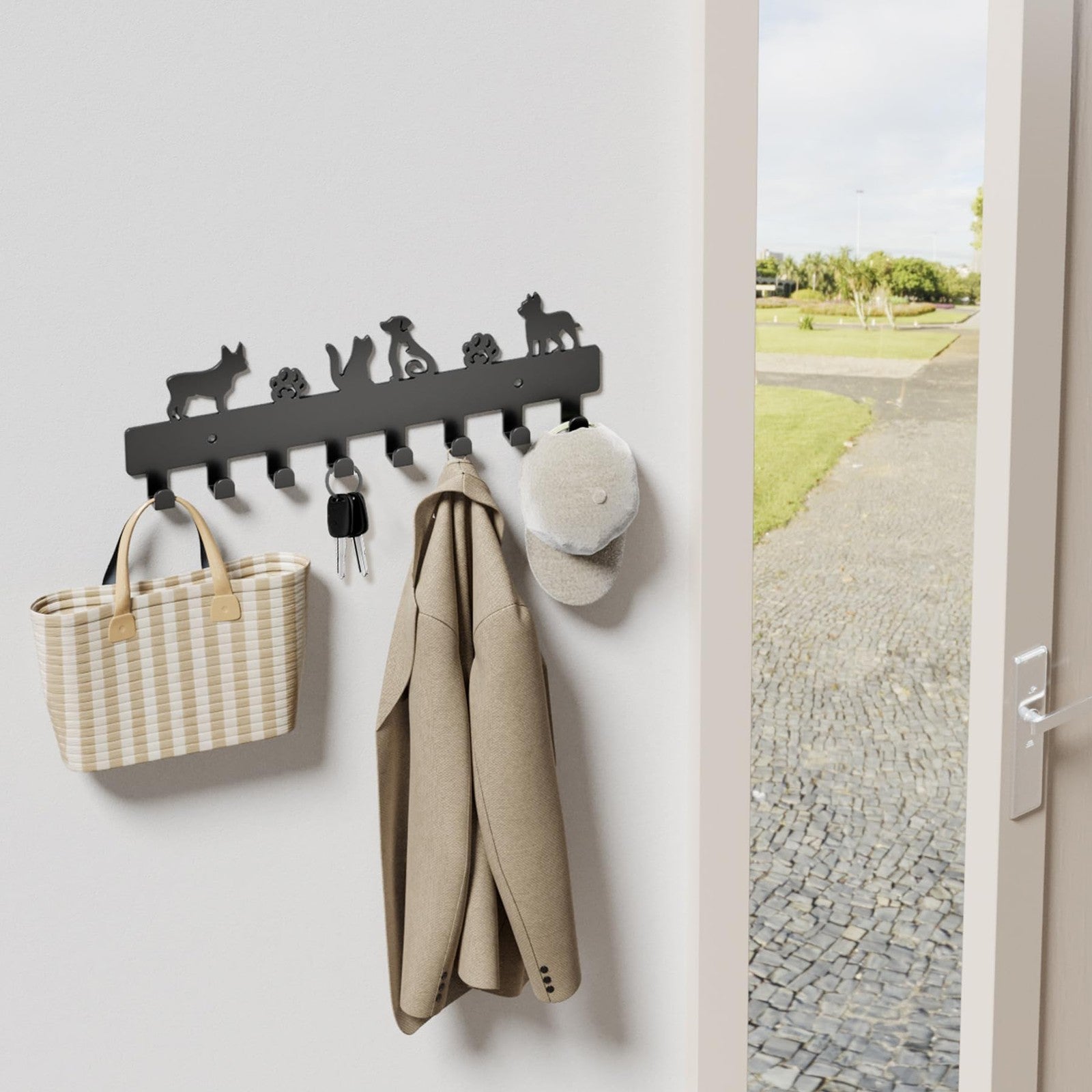 Key Hooks with 8 Hooks Wall Mounted, Key Holder for Wall Decor, Dog Key Holder