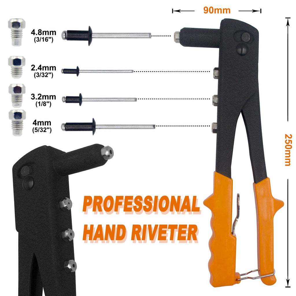 225pc Rivet Gun Kit with Pop Rivets Assortment Heavy Duty Hand Riveter