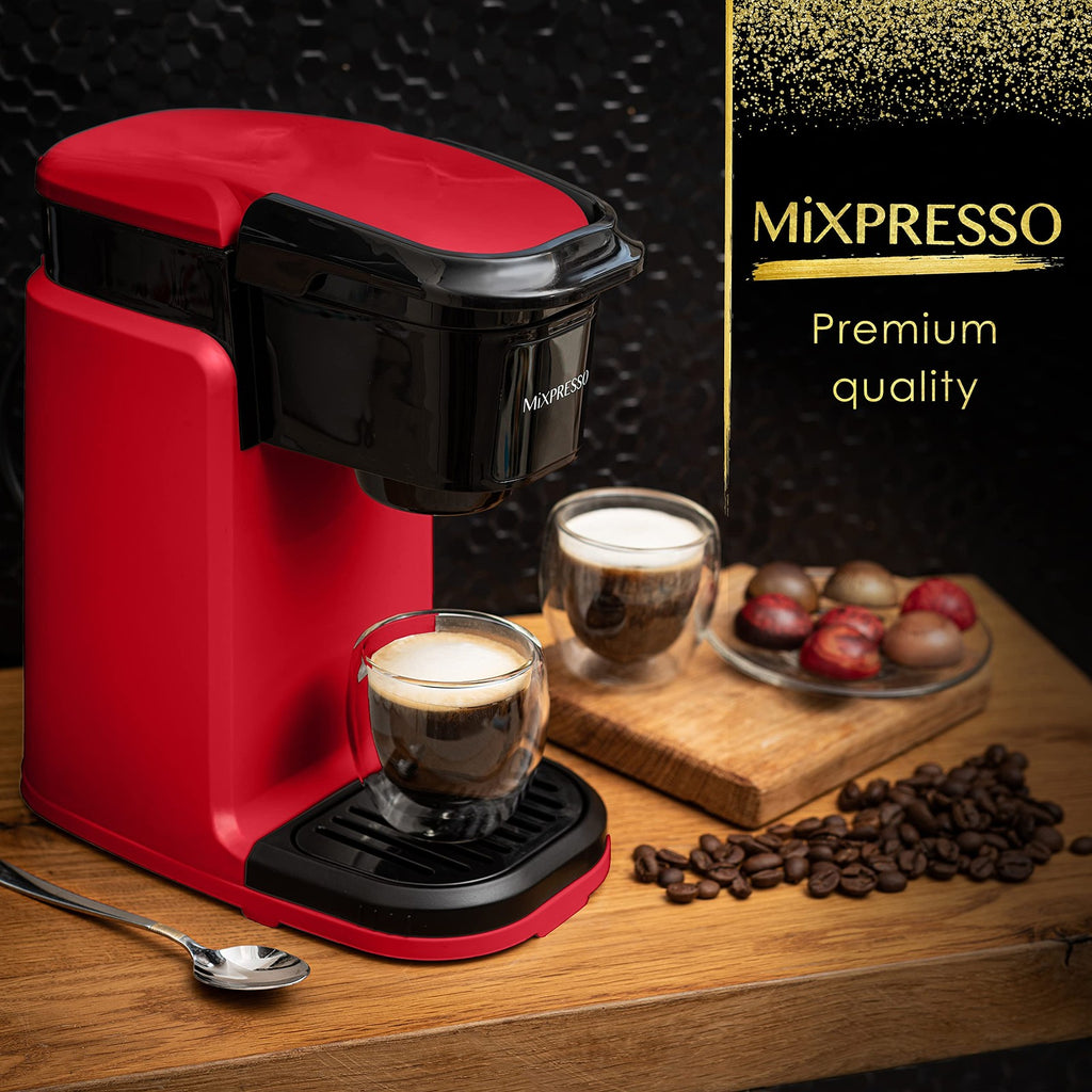 Mixpresso Single Serve Coffee Maker K-Cup & Grounds Compact 12oz Red