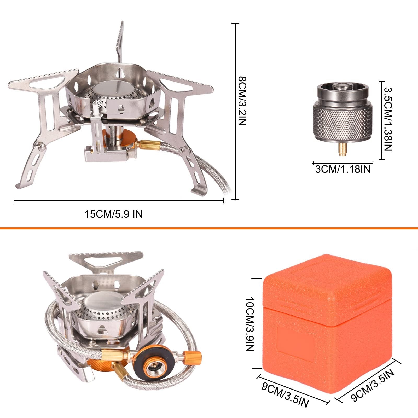 Portable Camping Stove Windproof Piezo Ignition Burner w Adapter Hiking