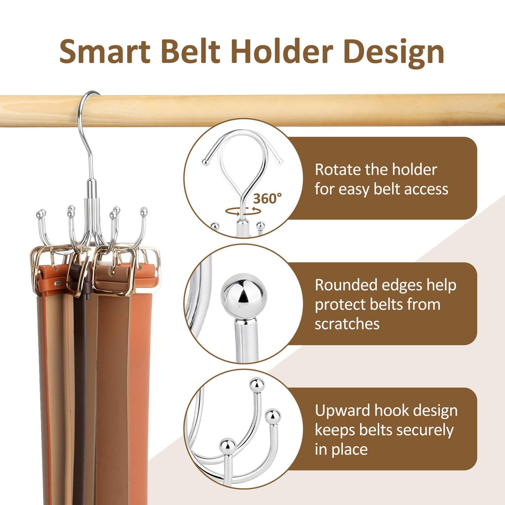 Belt Organizer for Closet Holds 24 Belts Rotating Metal Hanger Tie Storage Rack