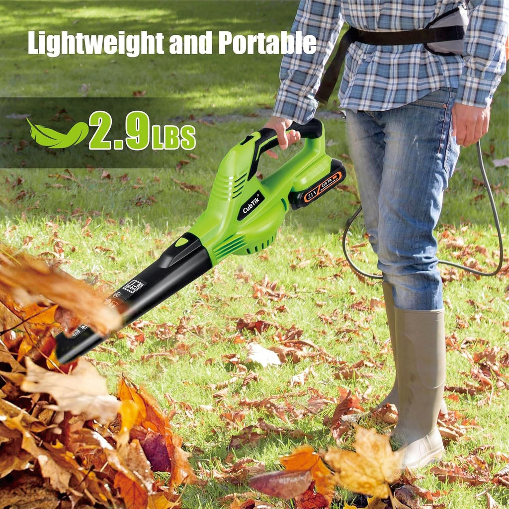 Cordless Leaf Blower 21V Battery Powered 2 Batteries Lawn Patio Yard Cleaner