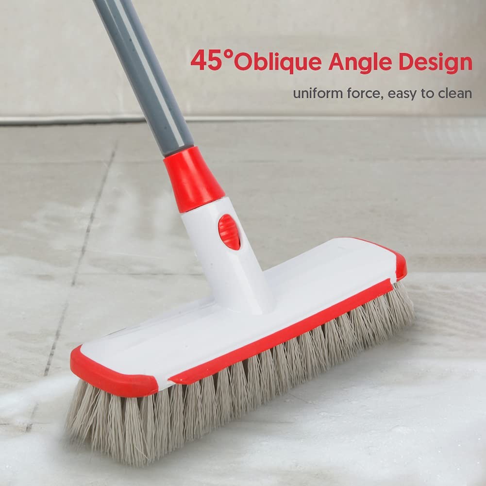 Floor Scrub Brush with Long Handle, Scrubbing Brush Squeegee Broom for Cleaning