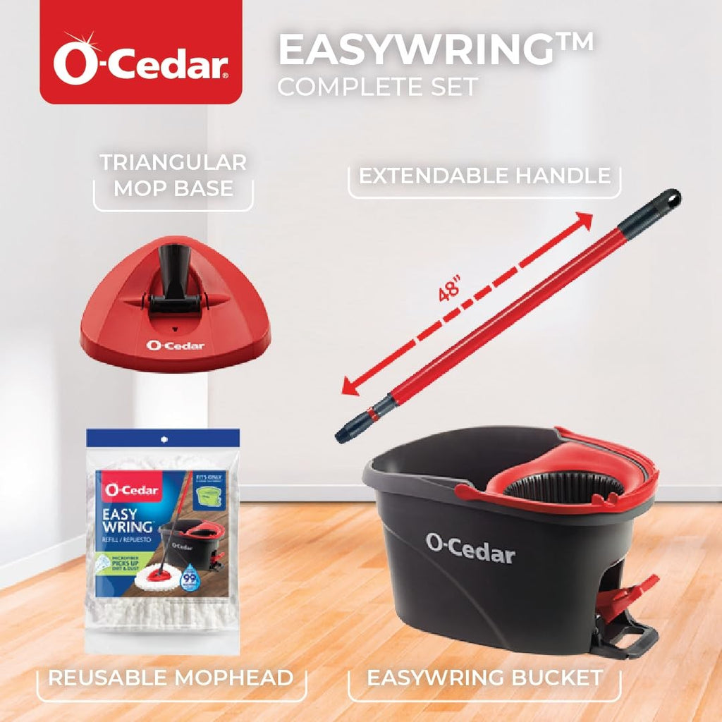 O-Cedar EasyWring Microfiber Spin Mop, Bucket Floor Cleaning System, Red, Gray,