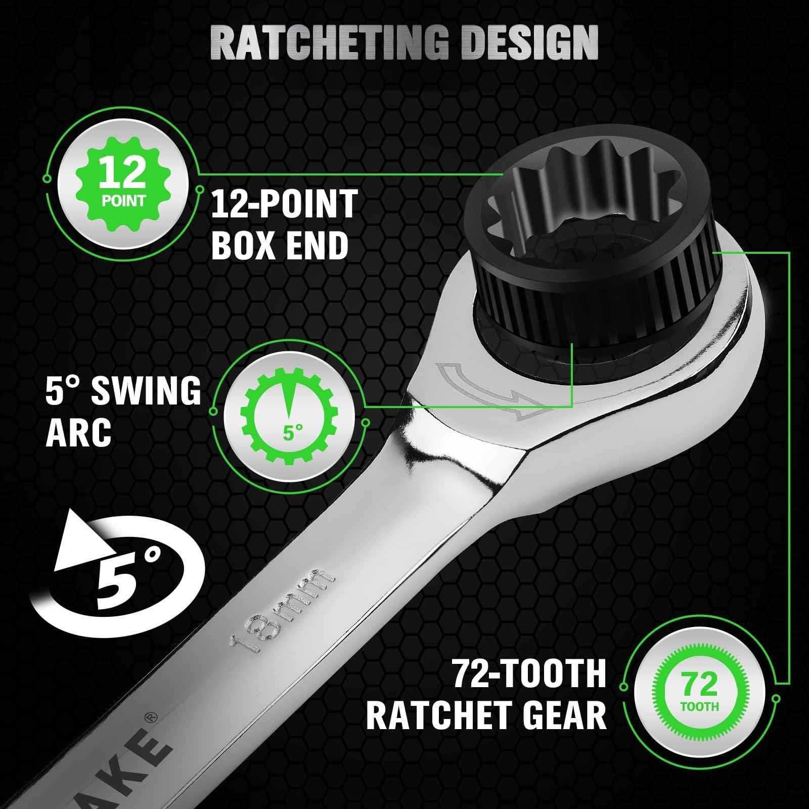 12PC Ratchet Wrench Set 6-18mm Metric 72-Tooth CR-V Steel w/ Organizer
