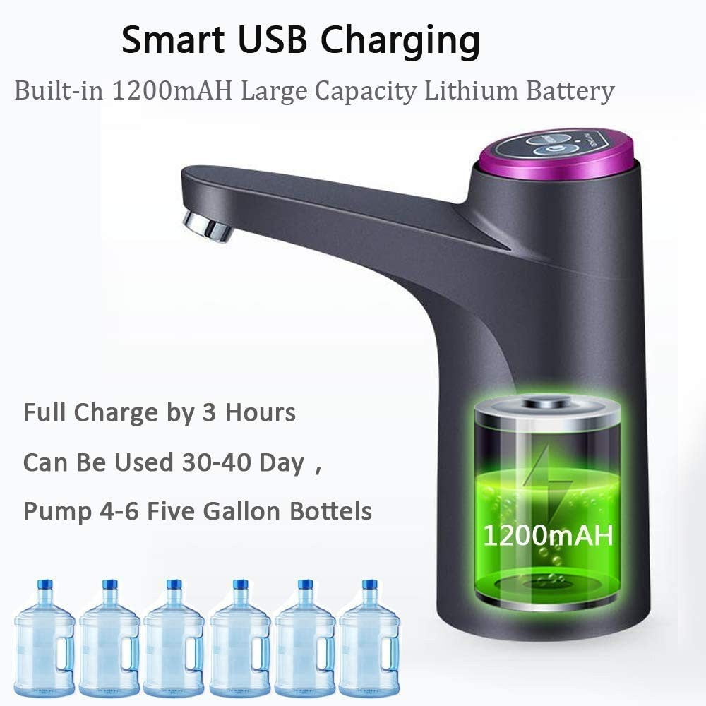 Electric Water Bottle Pump USB Rechargeable 2-5 Gallon Dispenser Auto Shutoff