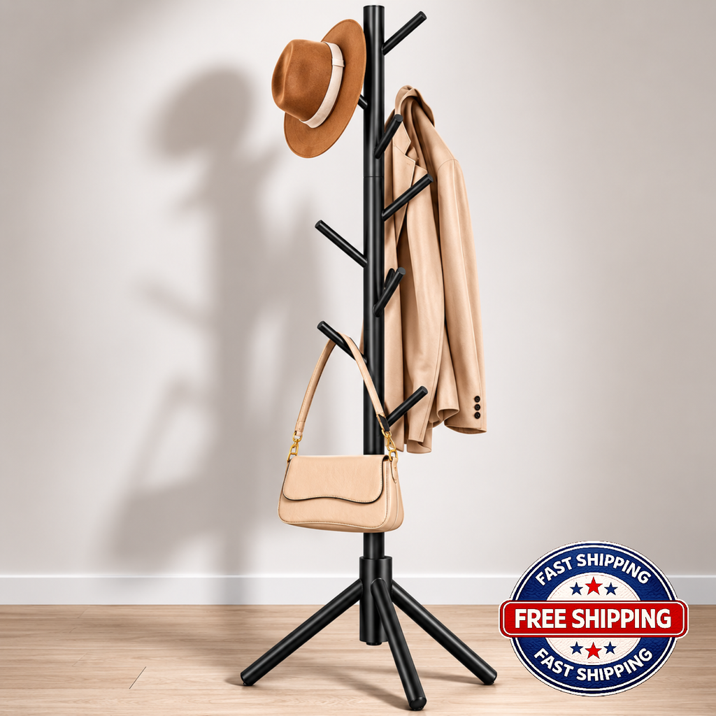 Coat Rack, Freestanding , with 8 Hooks and 3 Adjustable Size Tree Coat Racks