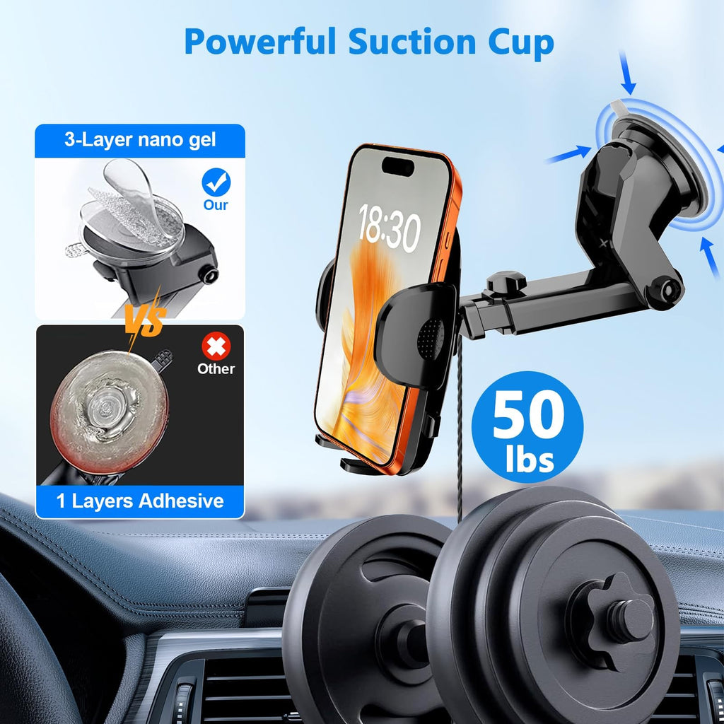 Car Phone Holder [2026 Updated Suction Cup] Long Arm 360°Rotation Phone Mount
