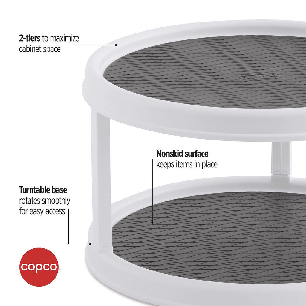 Copco 2-Tier 12" Non-Skid Turntable Lazy Susan Organizer White/Gray 1 Pack