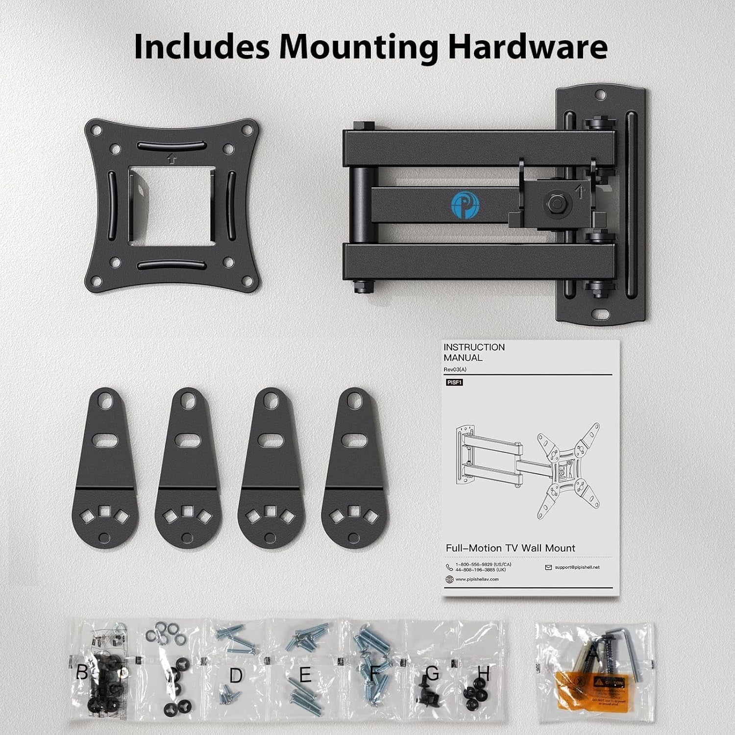 Pipishell Full Motion TV Wall Mount for Echo Show 21/15 and 13-43 Inch Flat Curv