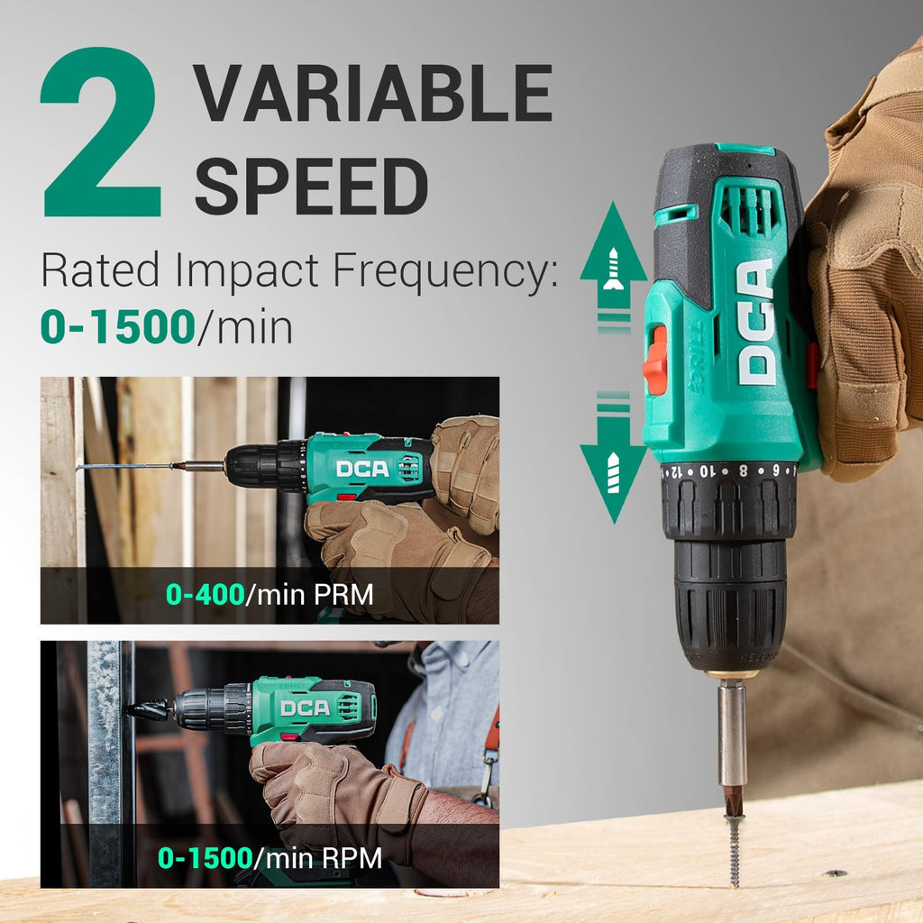DCA Cordless Drill Set 354 in-lbs Torque 3/8" Keyless Chuck Electric Power Drill