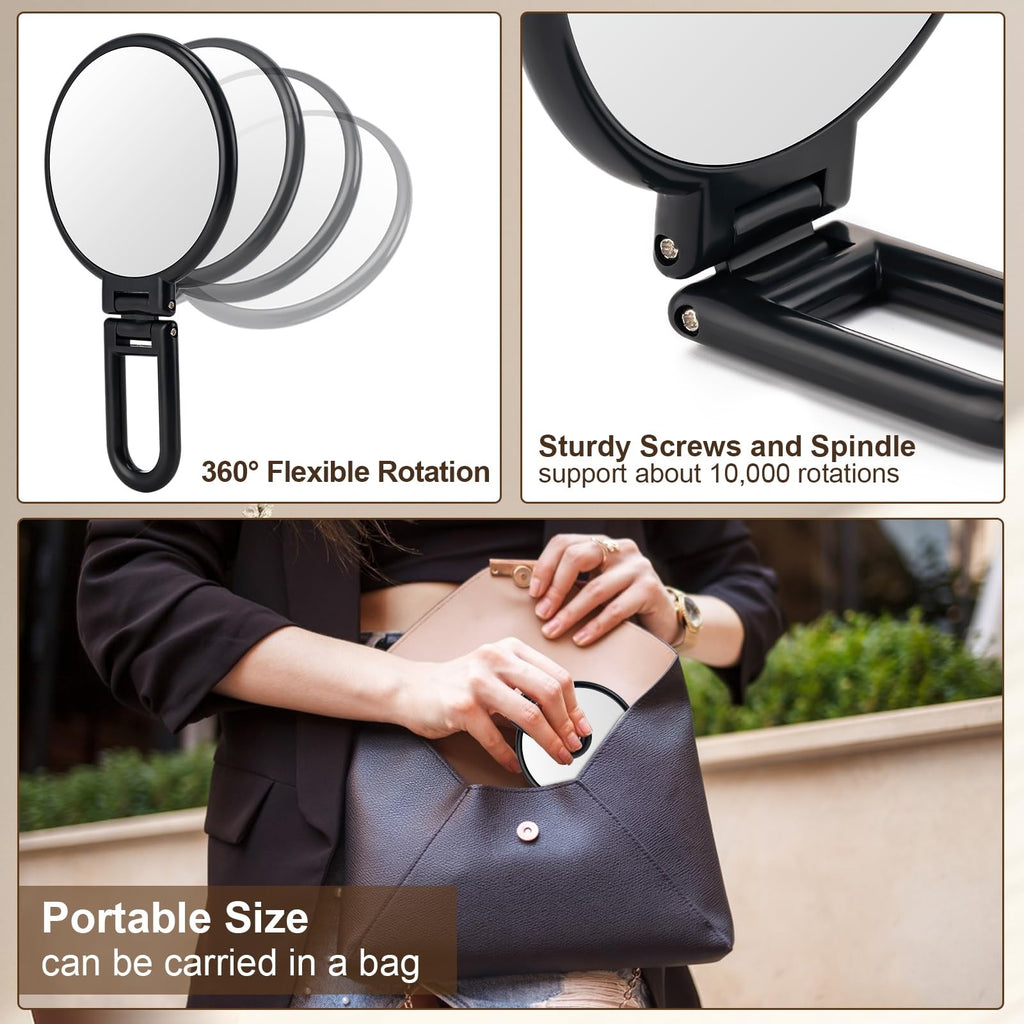 BOOMIBOO Handheld Magnifying Mirror 10X Foldable Travel Makeup Desk Vanity Black