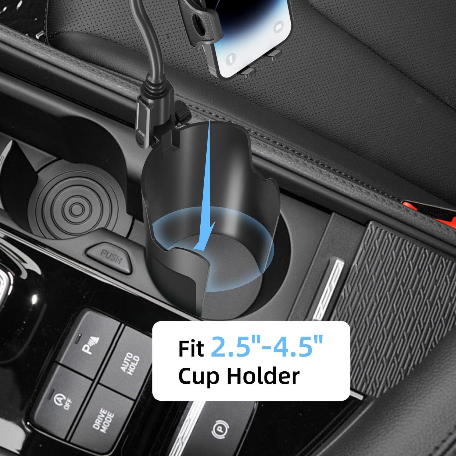 Cup Holder Phone Mount 8in Gooseneck Fits 2.5-4.5in Cup Holders 4-7in Phones
