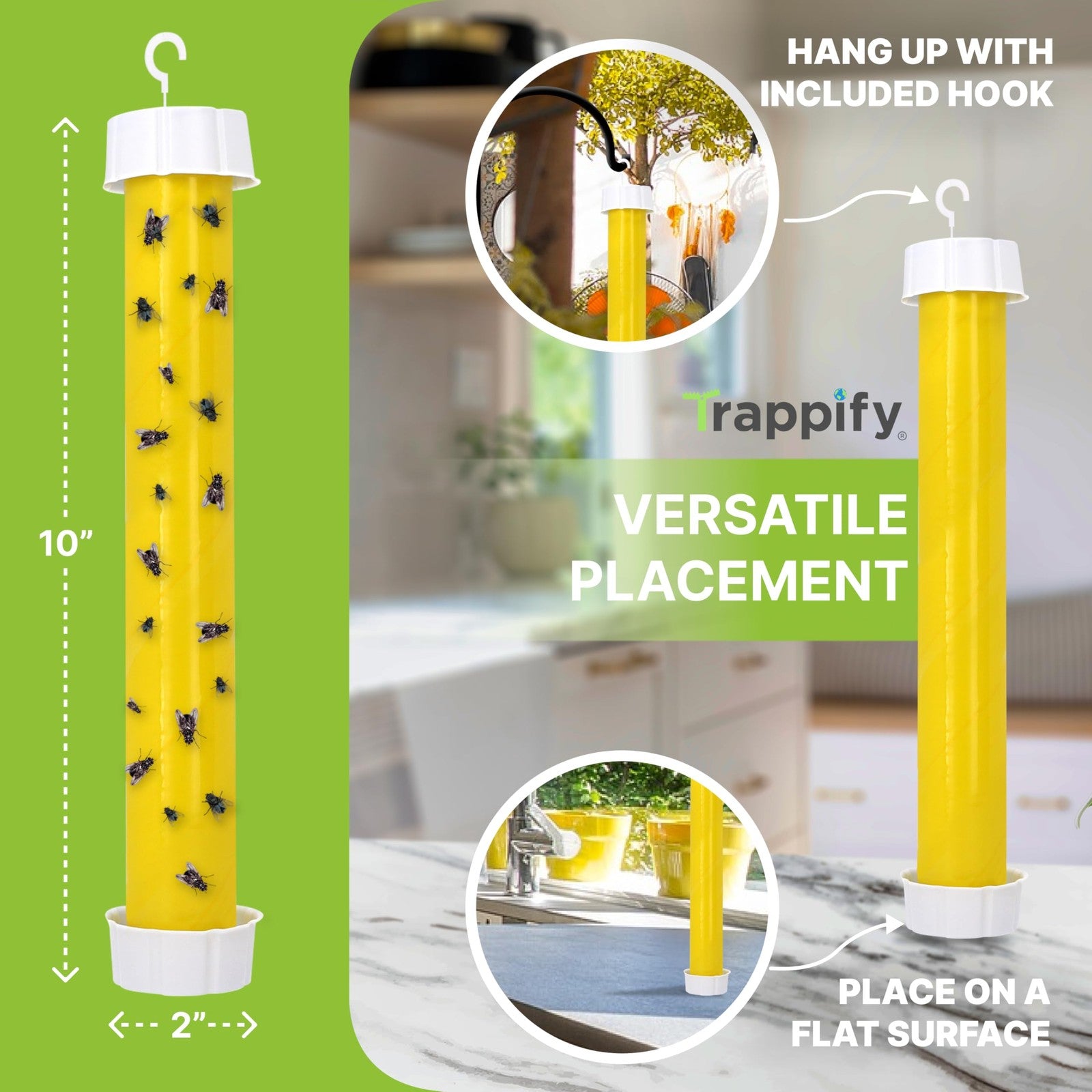 Trappify Fly Sticky Trap 2 Pack Indoor Outdoor Hanging Fly Gnat Trap Yellow