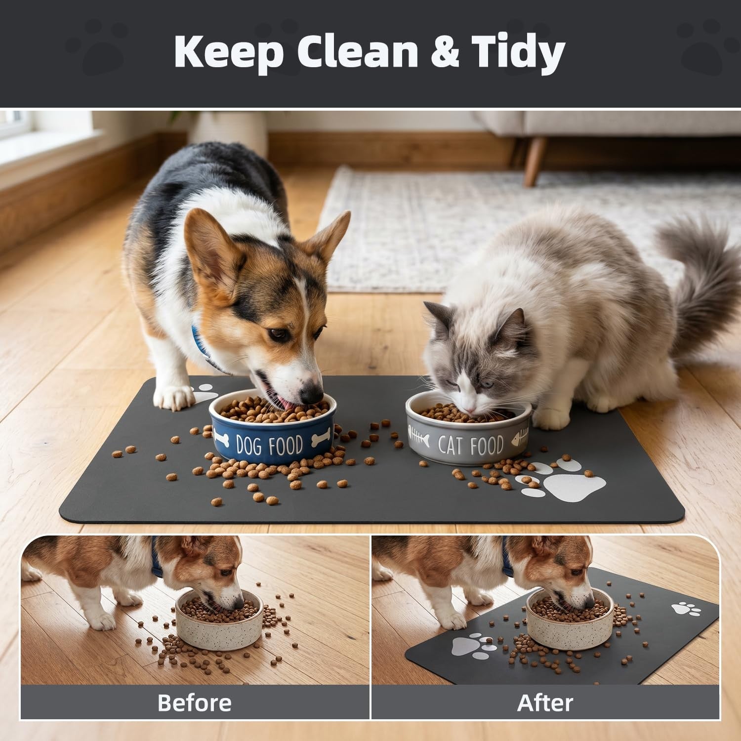 PADOOR Absorbent Pet Feeding Mat for Dog Food Water Bowl Quick Dry Easy Clean