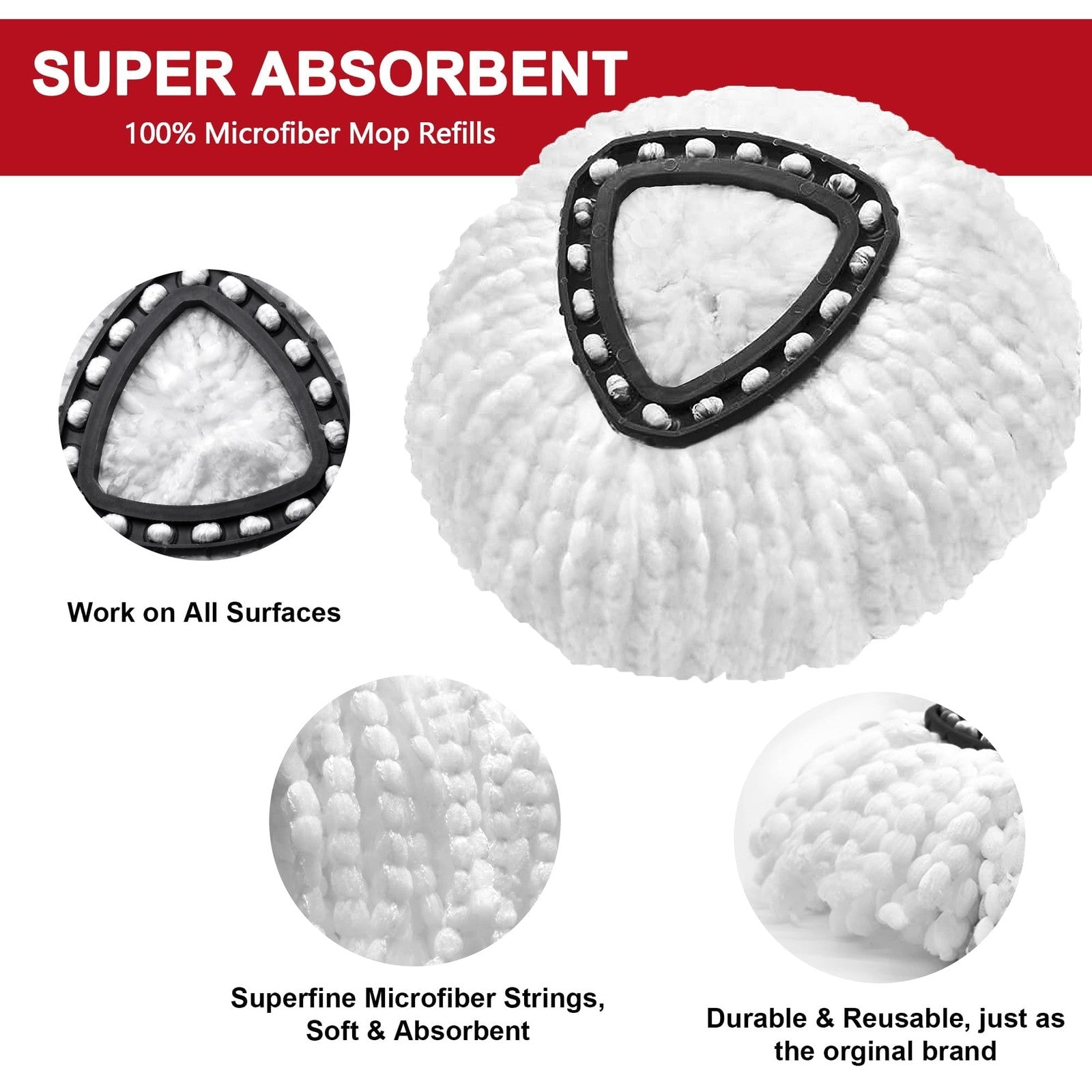 4 Pack Mop Head Replacements for O-Cedar EasyWring Spin Mop NOT RinseClean