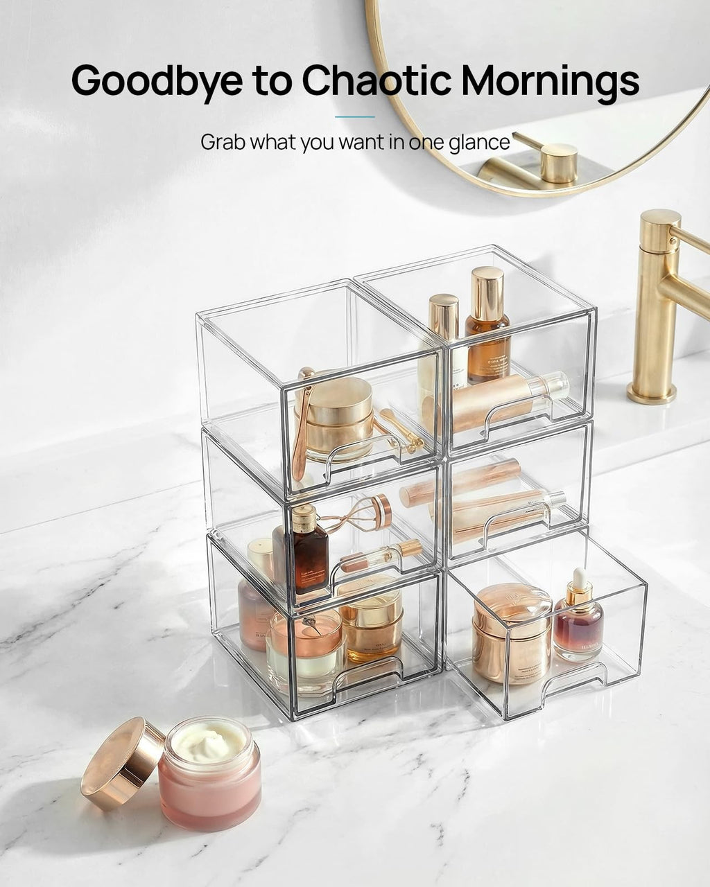 4 Pack Small Clear Stackable Storage Drawers, Acrylic Bathroom Makeup Organizer
