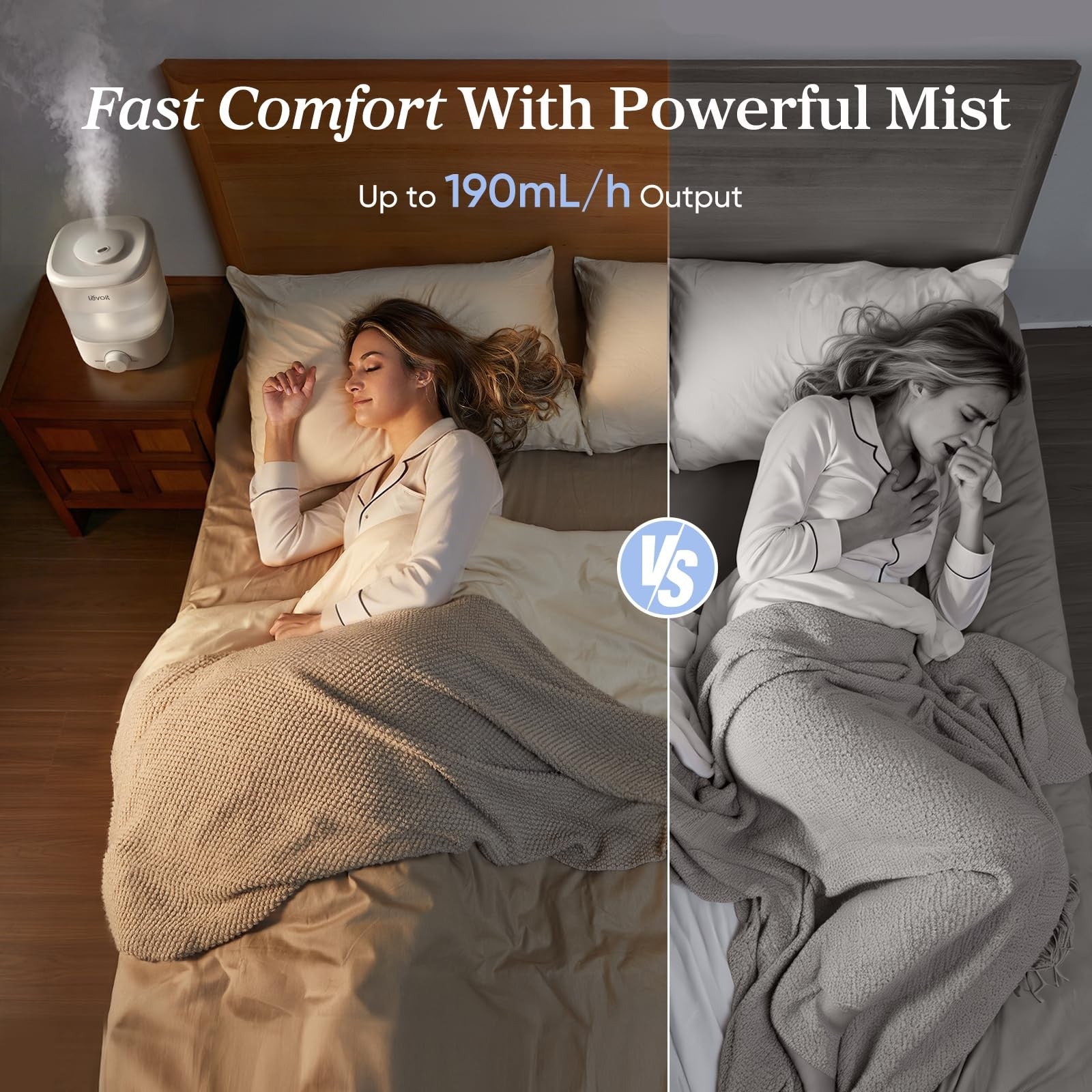 Top Fill Humidifiers for Bedroom, 2.5L Tank for Large Room, Easy to Fill & Clean
