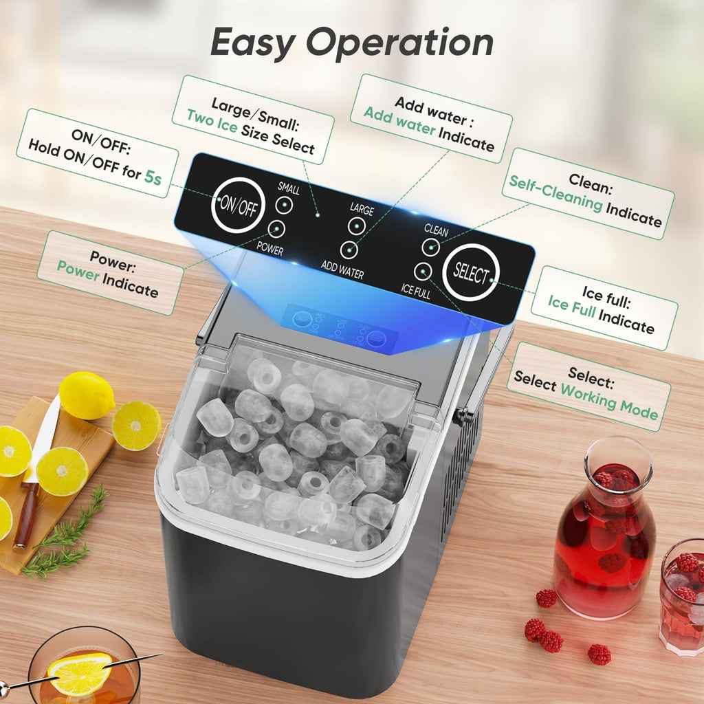 Portable Countertop Ice Maker 26lbs Daily 9 Cubes in 6 Mins Self Clean