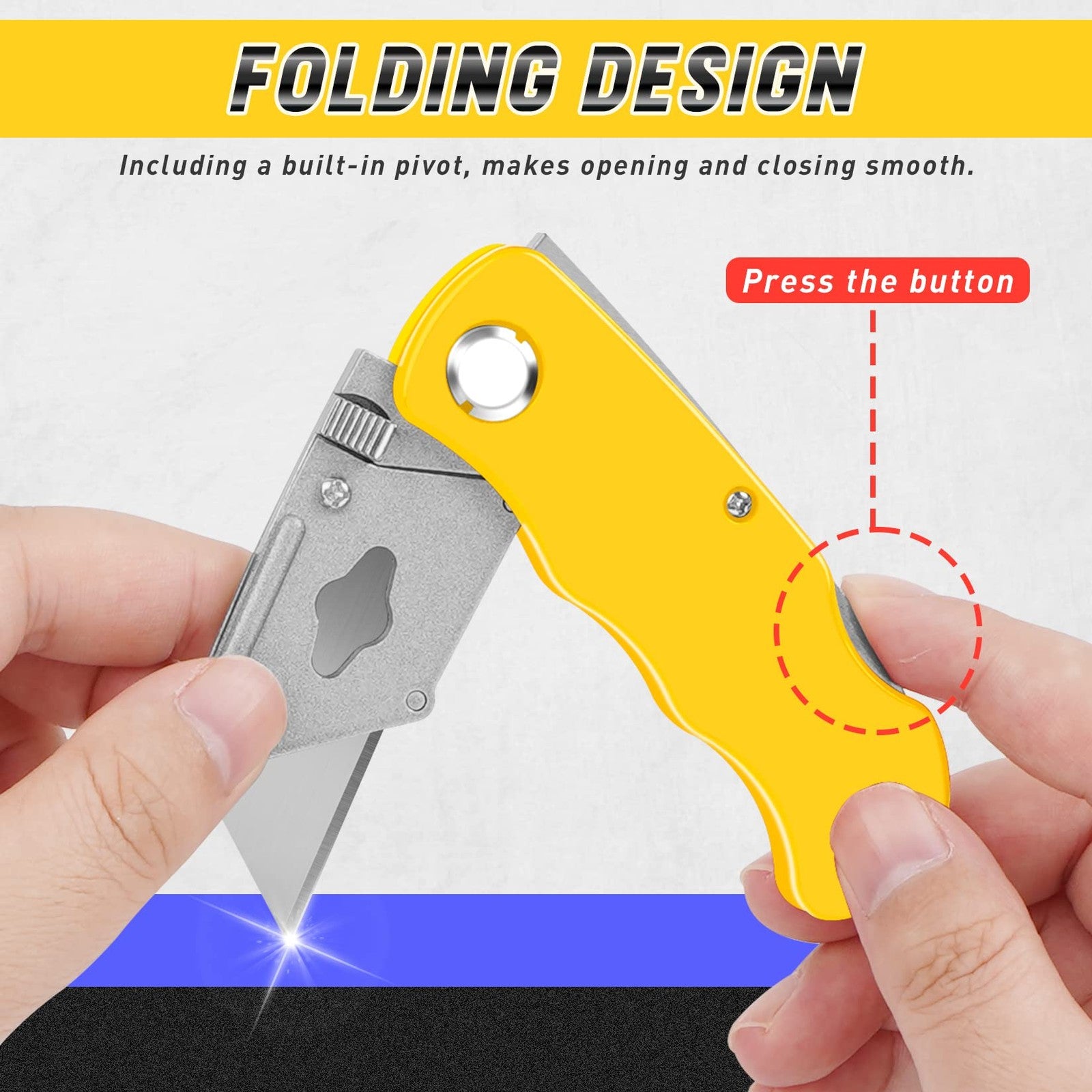 Folding Utility Knife Set 4Pc Box Cutter with 10 Extra Blades Razor Knife Kit