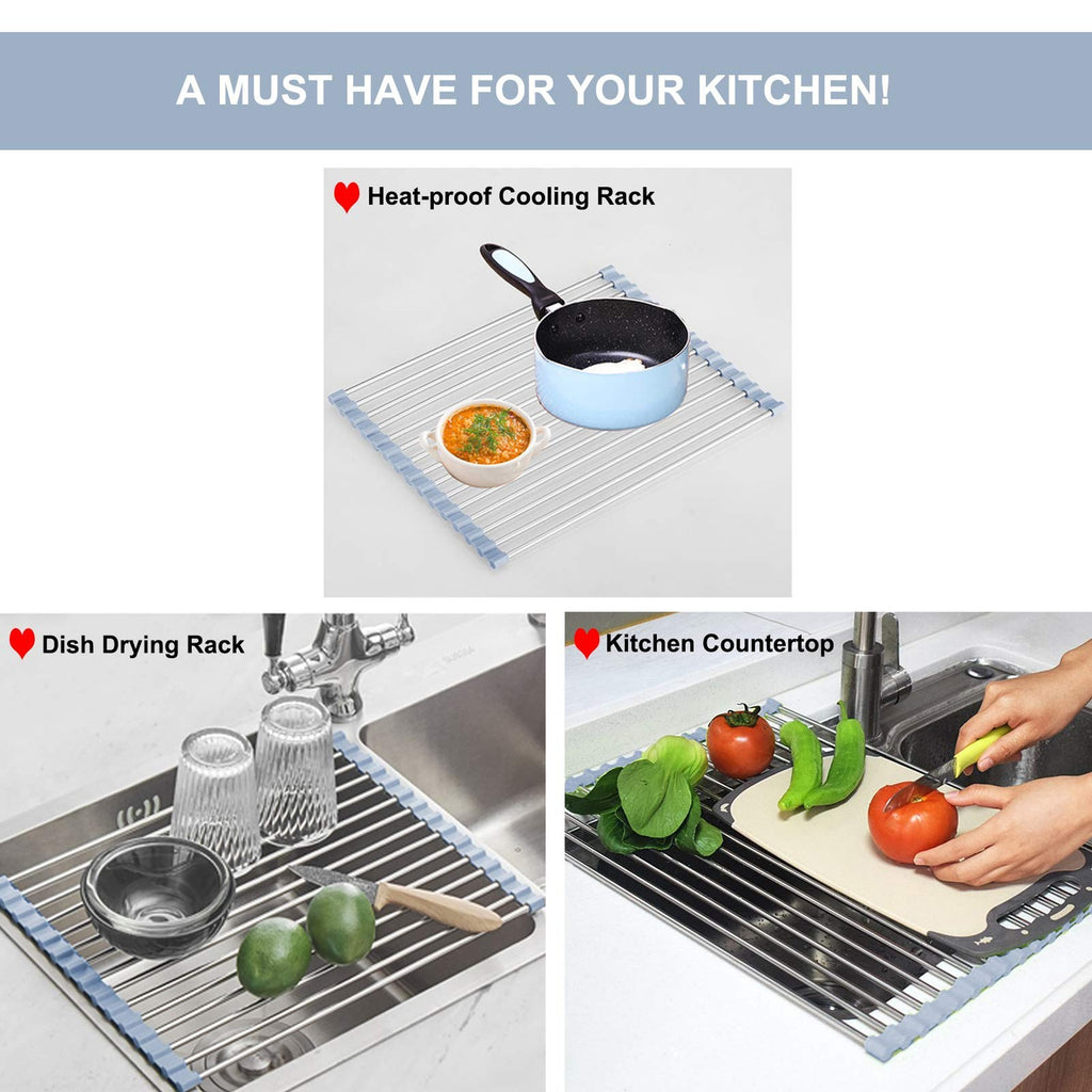 MECHEER Over The Sink Dish Drying Rack Roll Up Dish Drying Kitchen Rack