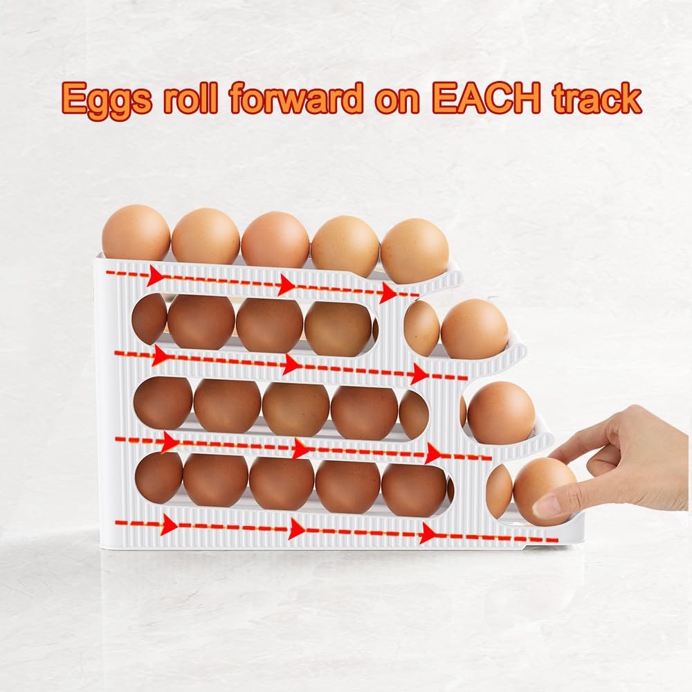 24-Egg Auto Rolling Egg Holder for Fridge 4-Tier Slim Refrigerator Organizer