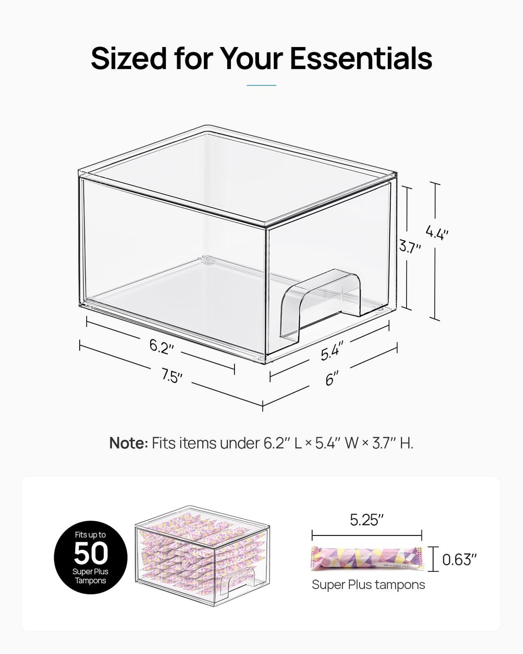 4 Pack Small Clear Stackable Storage Drawers, Acrylic Bathroom Makeup Organizer