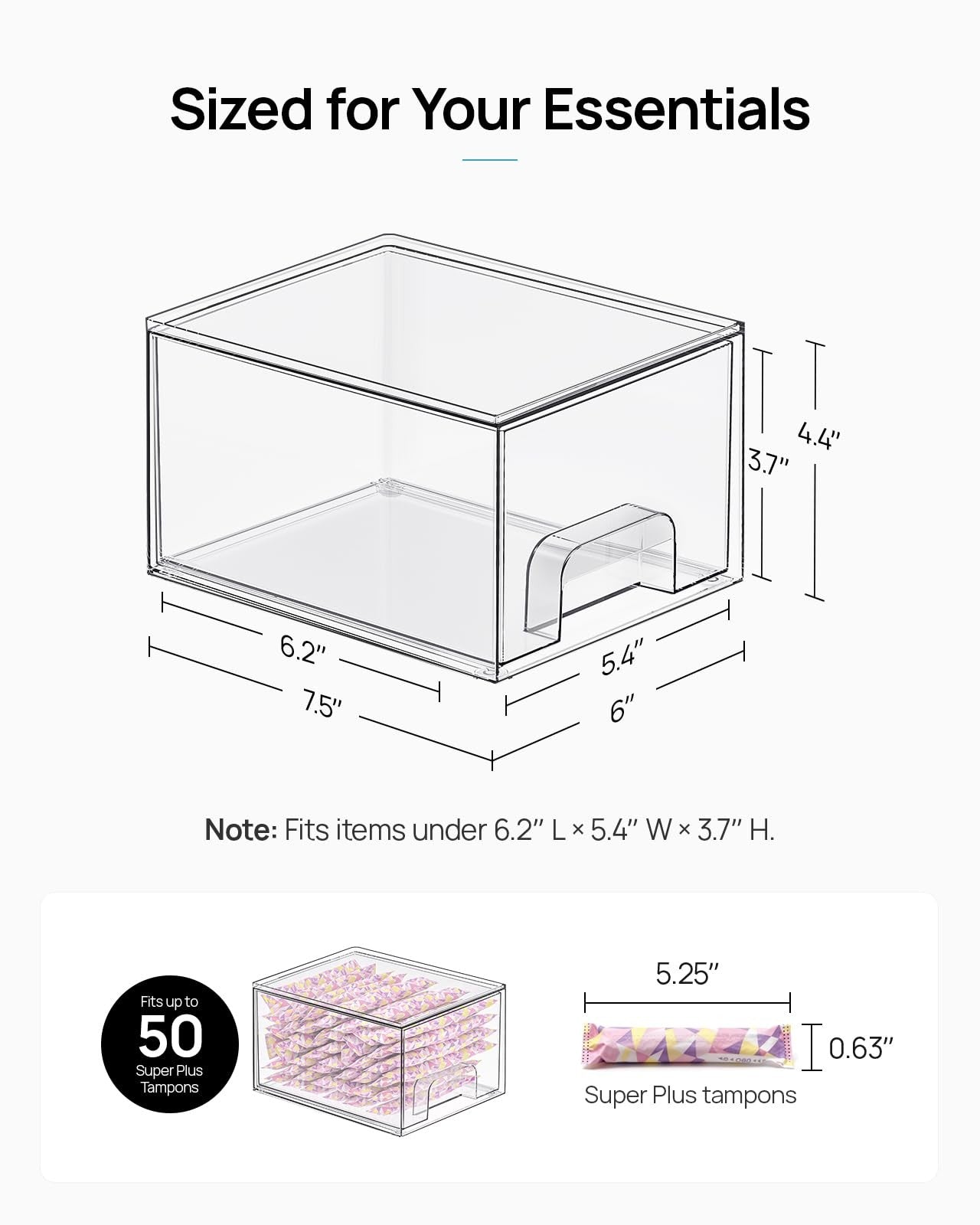 4 Pack Small Clear Stackable Storage Drawers, Acrylic Bathroom Makeup Organizer
