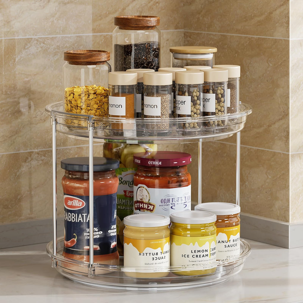 2 Tier Lazy Susan Turntable Organizer 9.25'' Rotating Spice Rack Organization