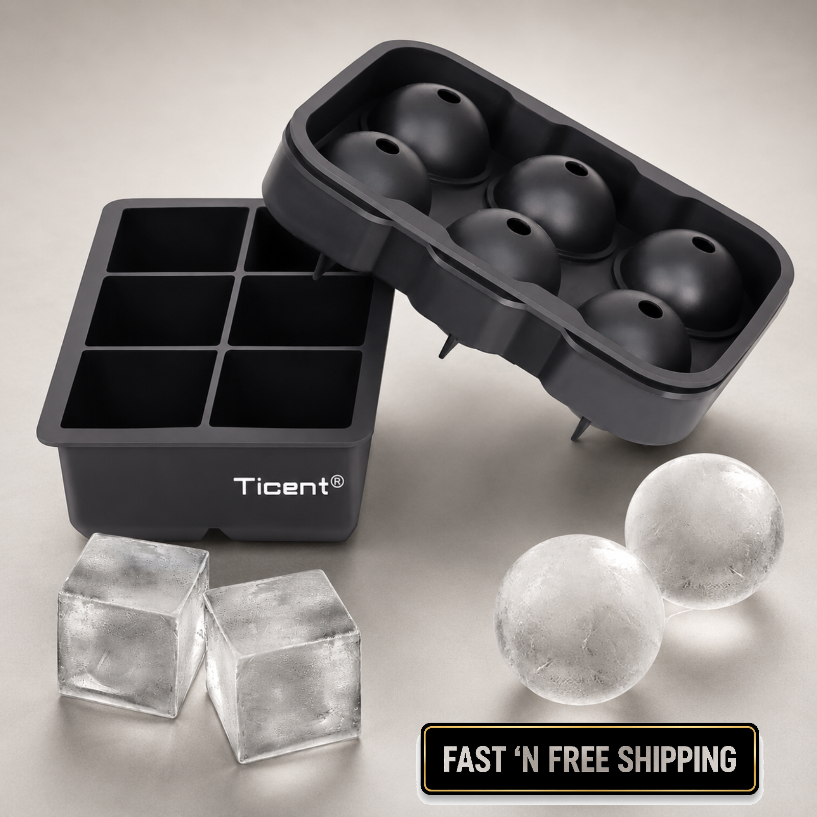 Ticent Ice Cube Trays (Set of 2 Silicone Sphere Whiskey Ice Ball Maker with Lids