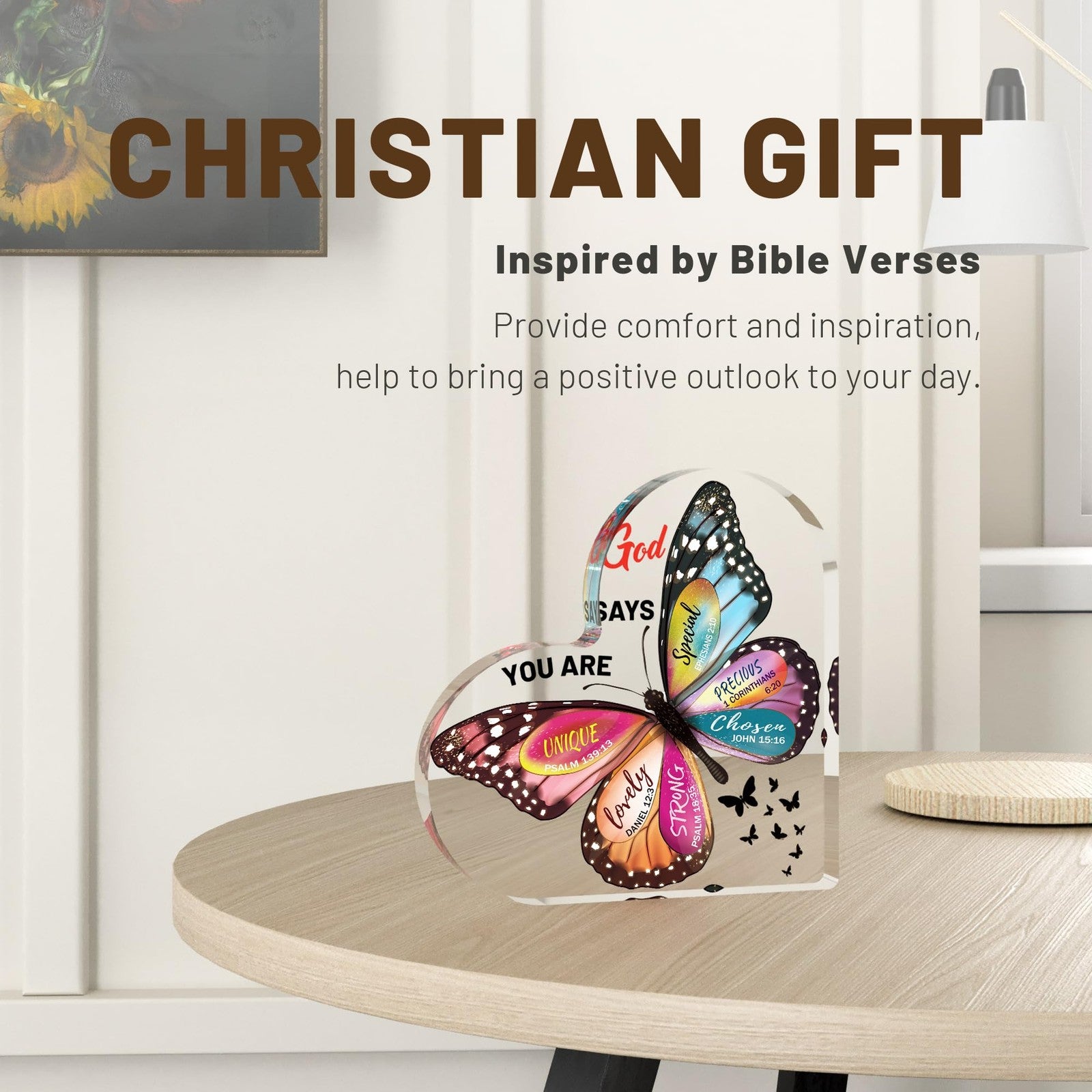 Christian Inspirational Decor Butterfly Bible Verse Desk Sign Home Office