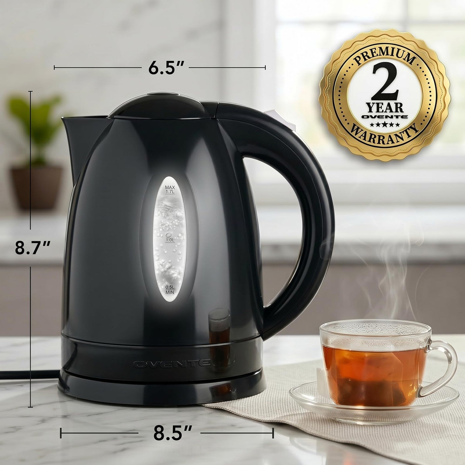 OVENTE Electric Kettle 1.7L Fast Boiling Water Heater for Coffee or Tea BPA Free