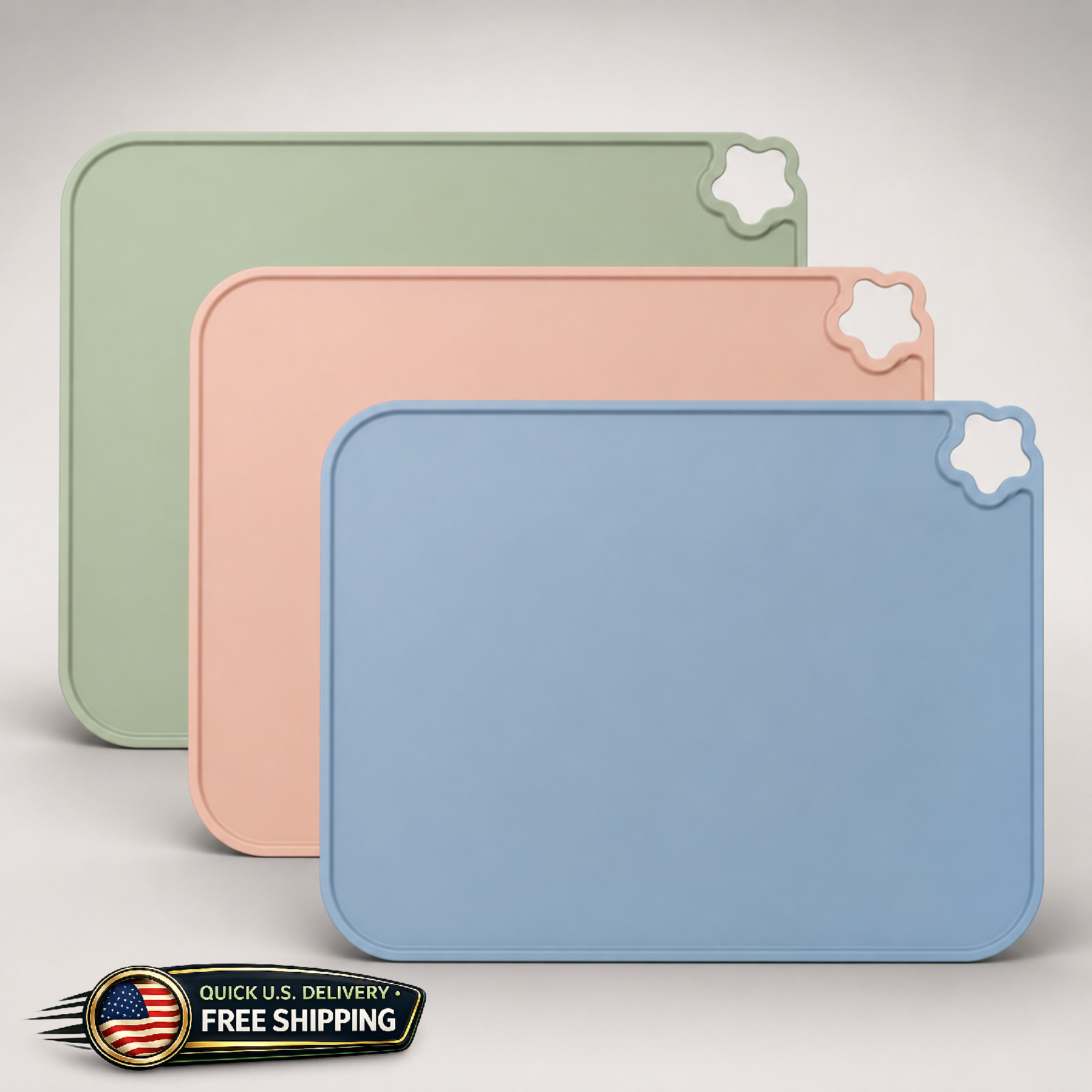 3 Pack Silicone Toddler Placemats Non-Slip BPA Free 14.7x11 Kids Dining Mats